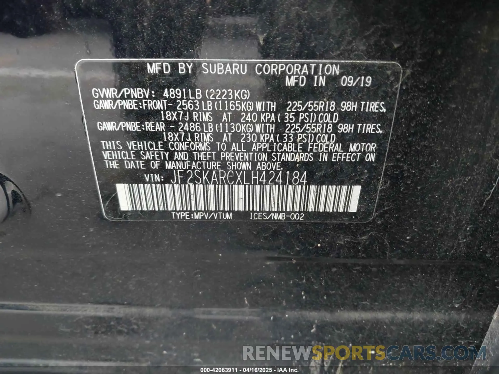 9 Photograph of a damaged car JF2SKARCXLH424184 SUBARU FORESTER 2020