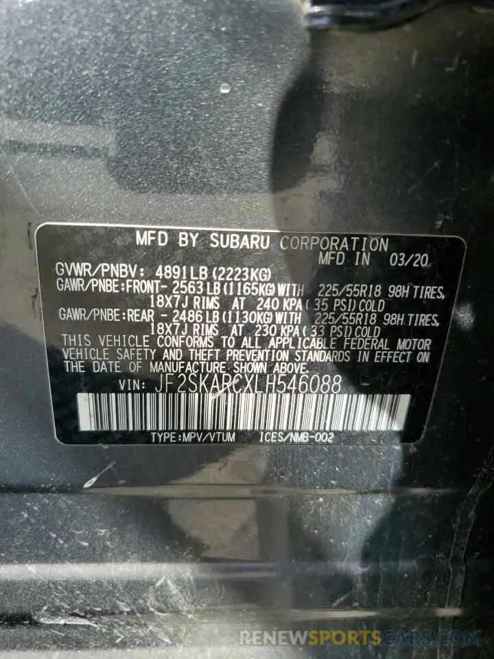 13 Photograph of a damaged car JF2SKARCXLH546088 SUBARU FORESTER 2020
