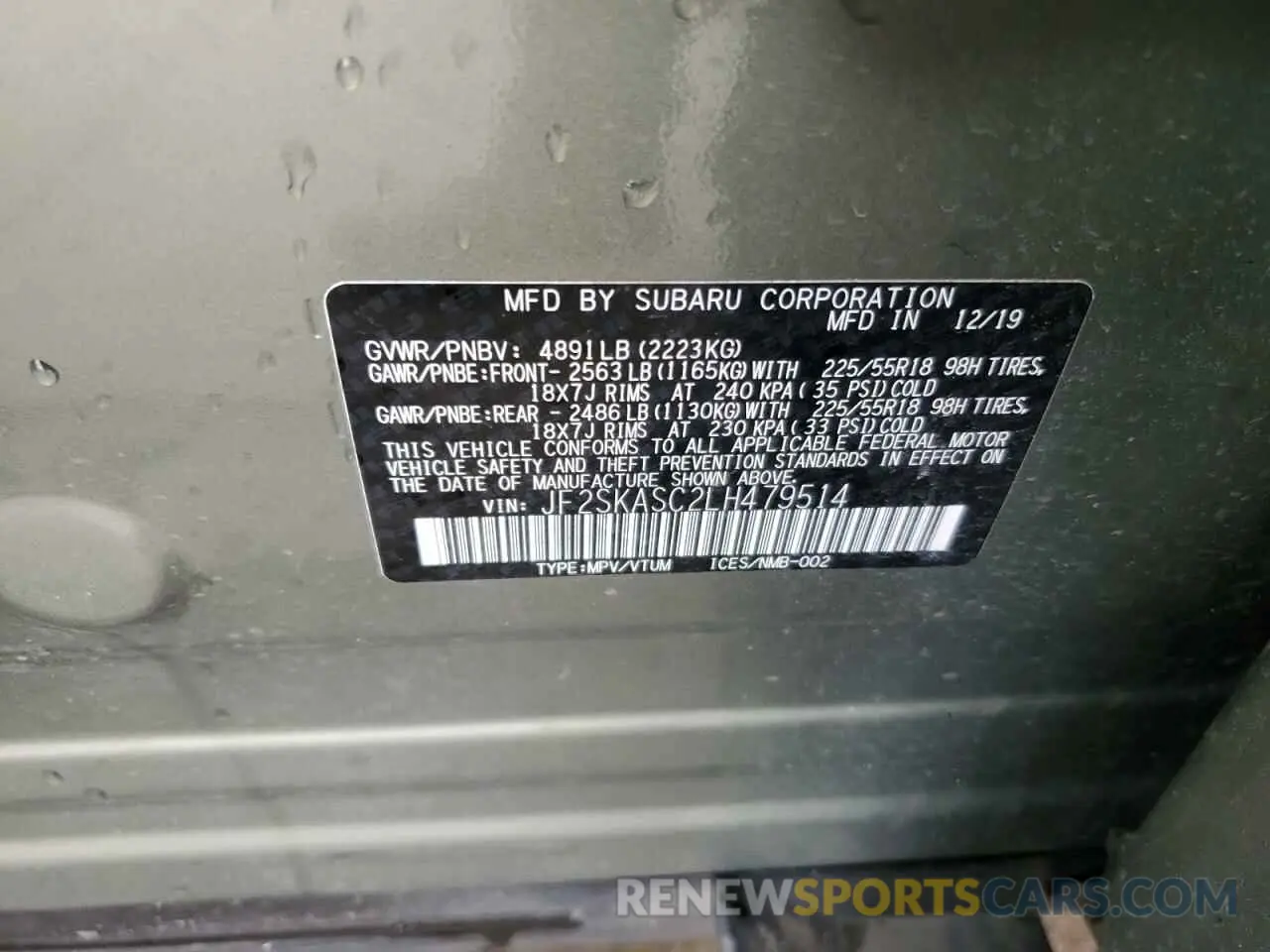 13 Photograph of a damaged car JF2SKASC2LH479514 SUBARU FORESTER 2020