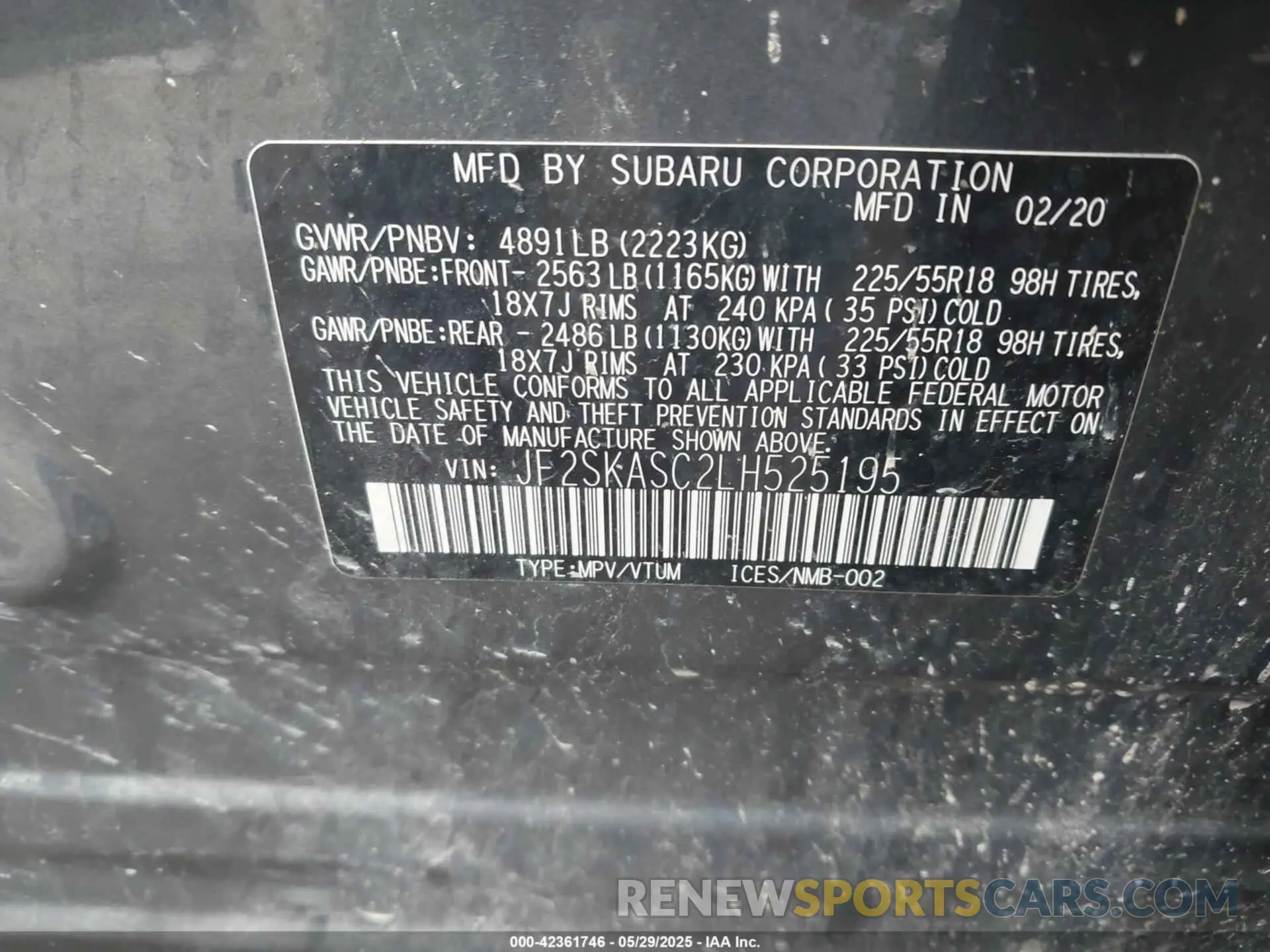 9 Photograph of a damaged car JF2SKASC2LH525195 SUBARU FORESTER 2020