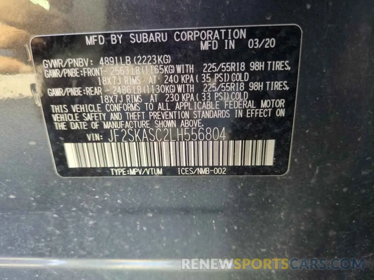 16 Photograph of a damaged car JF2SKASC2LH556804 SUBARU FORESTER 2020