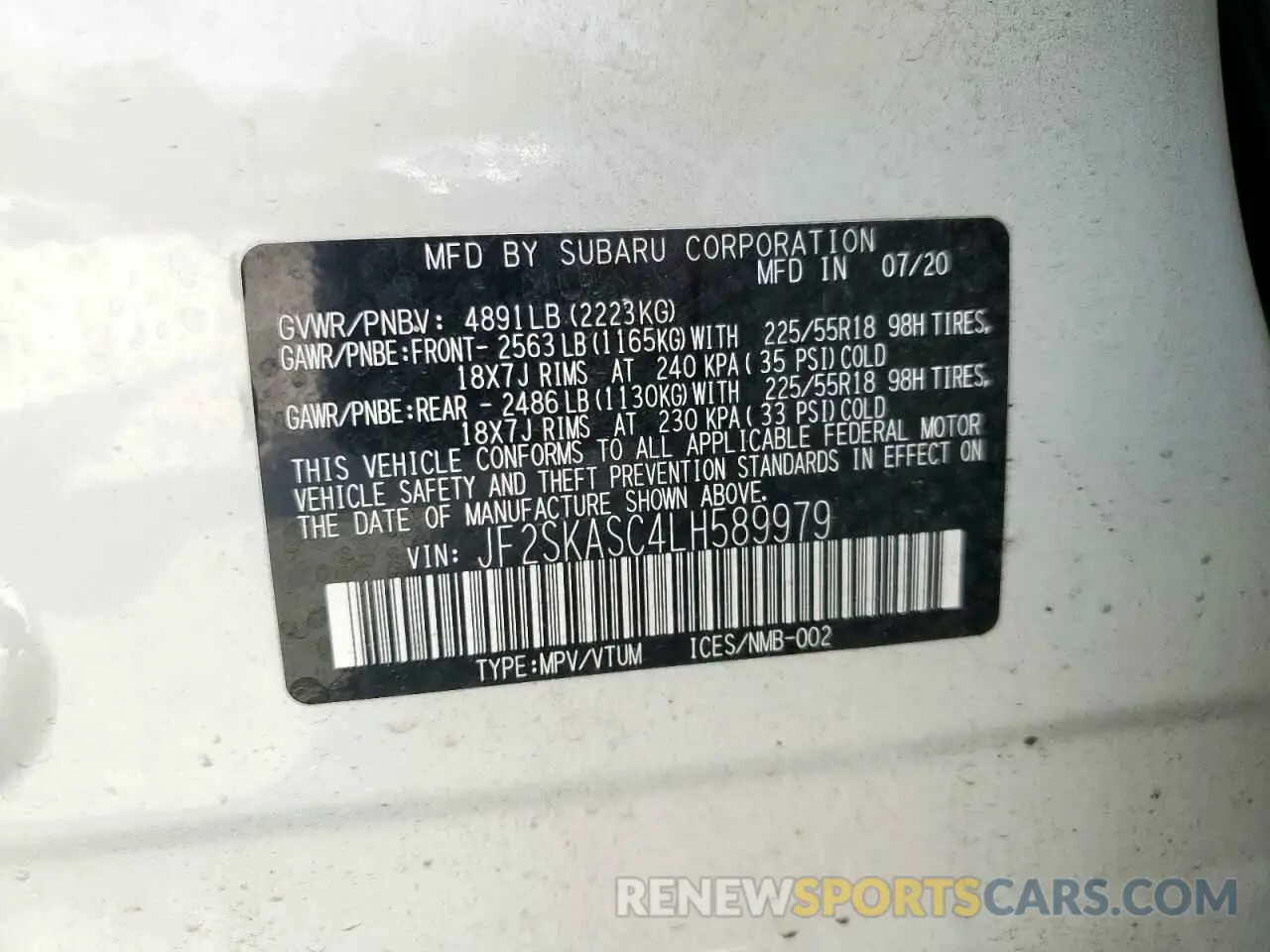 13 Photograph of a damaged car JF2SKASC4LH589979 SUBARU FORESTER 2020