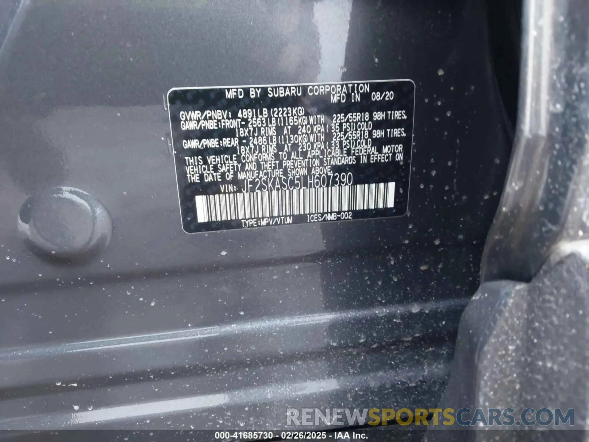 9 Photograph of a damaged car JF2SKASC5LH607390 SUBARU FORESTER 2020