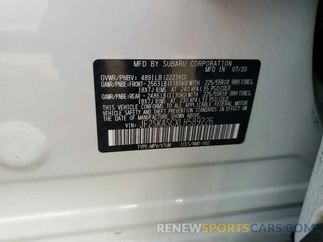 14 Photograph of a damaged car JF2SKASCXLH589226 SUBARU FORESTER 2020
