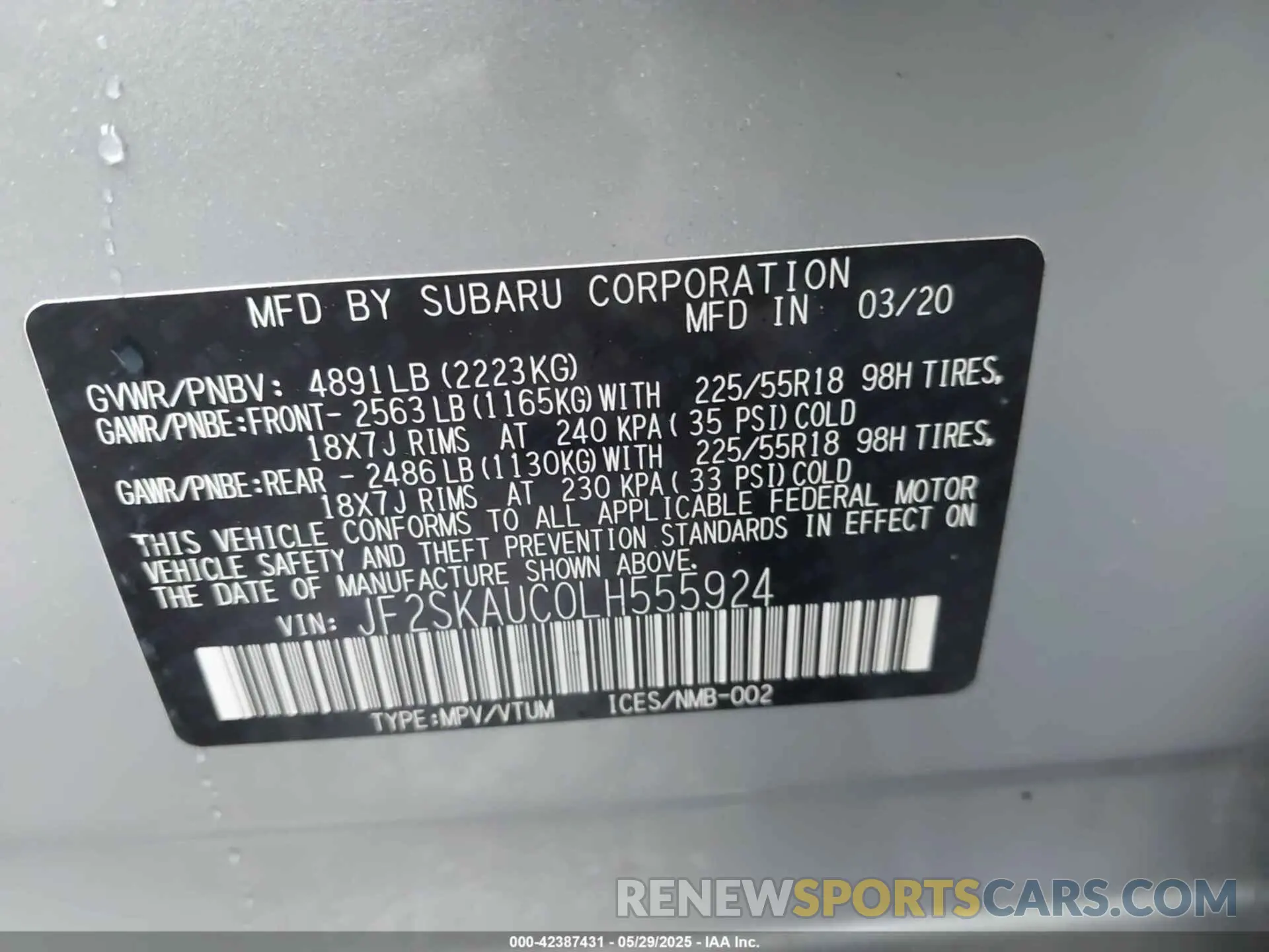 9 Photograph of a damaged car JF2SKAUC0LH555924 SUBARU FORESTER 2020