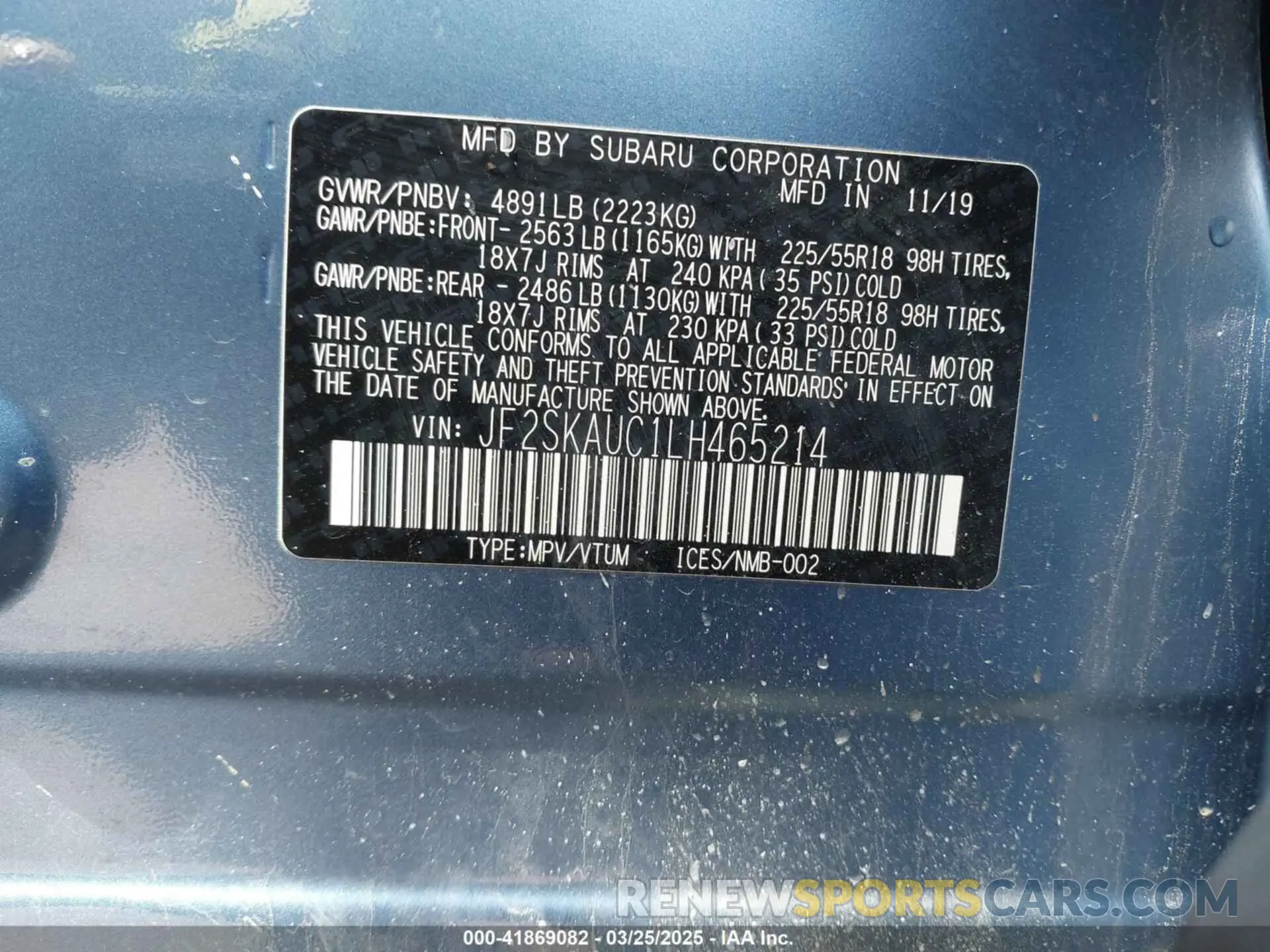 9 Photograph of a damaged car JF2SKAUC1LH465214 SUBARU FORESTER 2020
