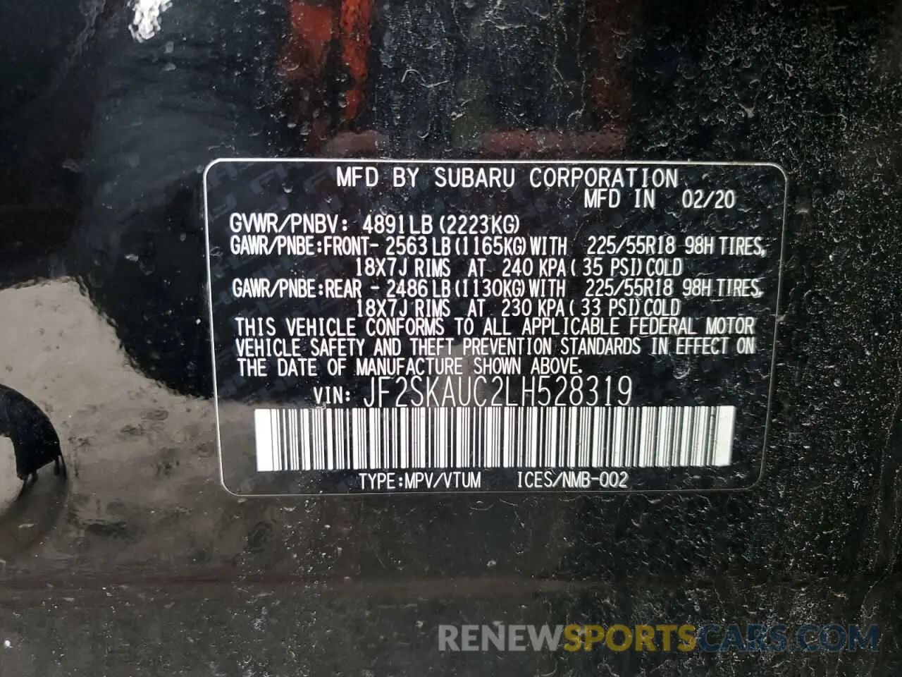 16 Photograph of a damaged car JF2SKAUC2LH528319 SUBARU FORESTER 2020