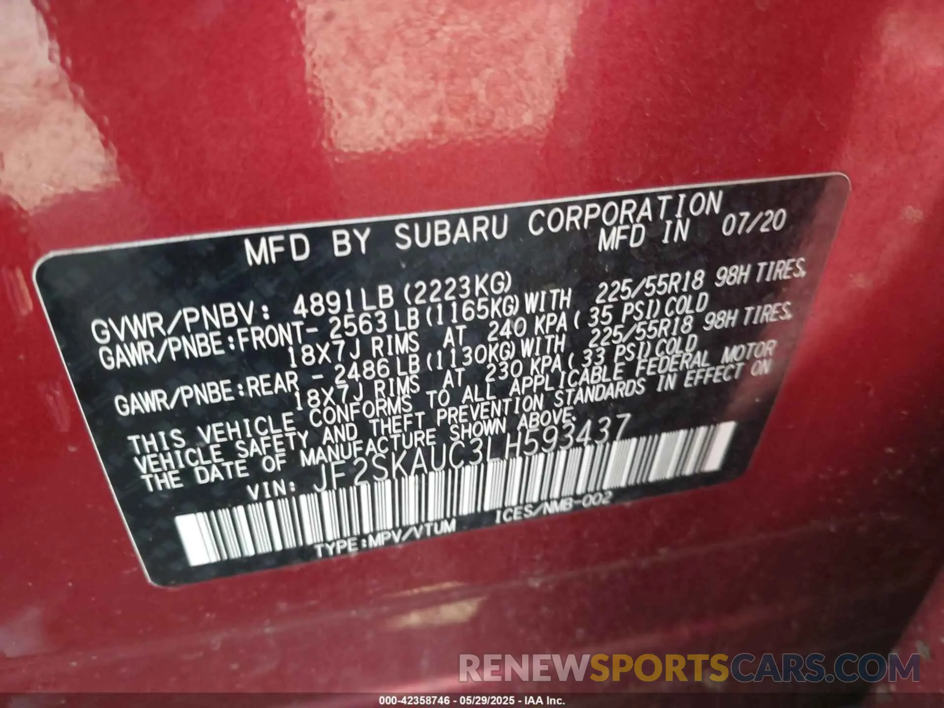 9 Photograph of a damaged car JF2SKAUC3LH593437 SUBARU FORESTER 2020