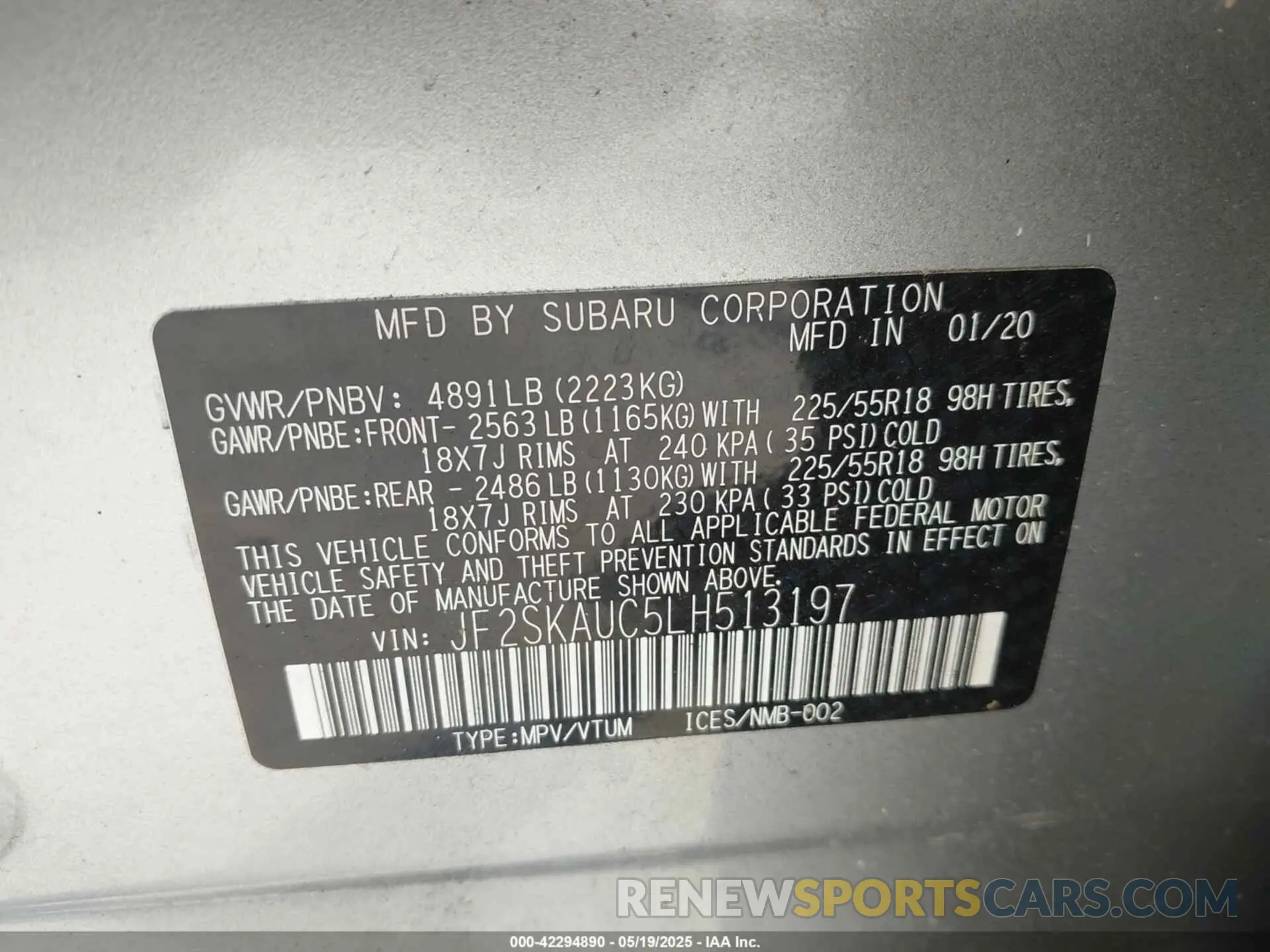 9 Photograph of a damaged car JF2SKAUC5LH513197 SUBARU FORESTER 2020