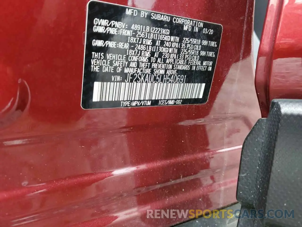 13 Photograph of a damaged car JF2SKAUC5LH540691 SUBARU FORESTER 2020