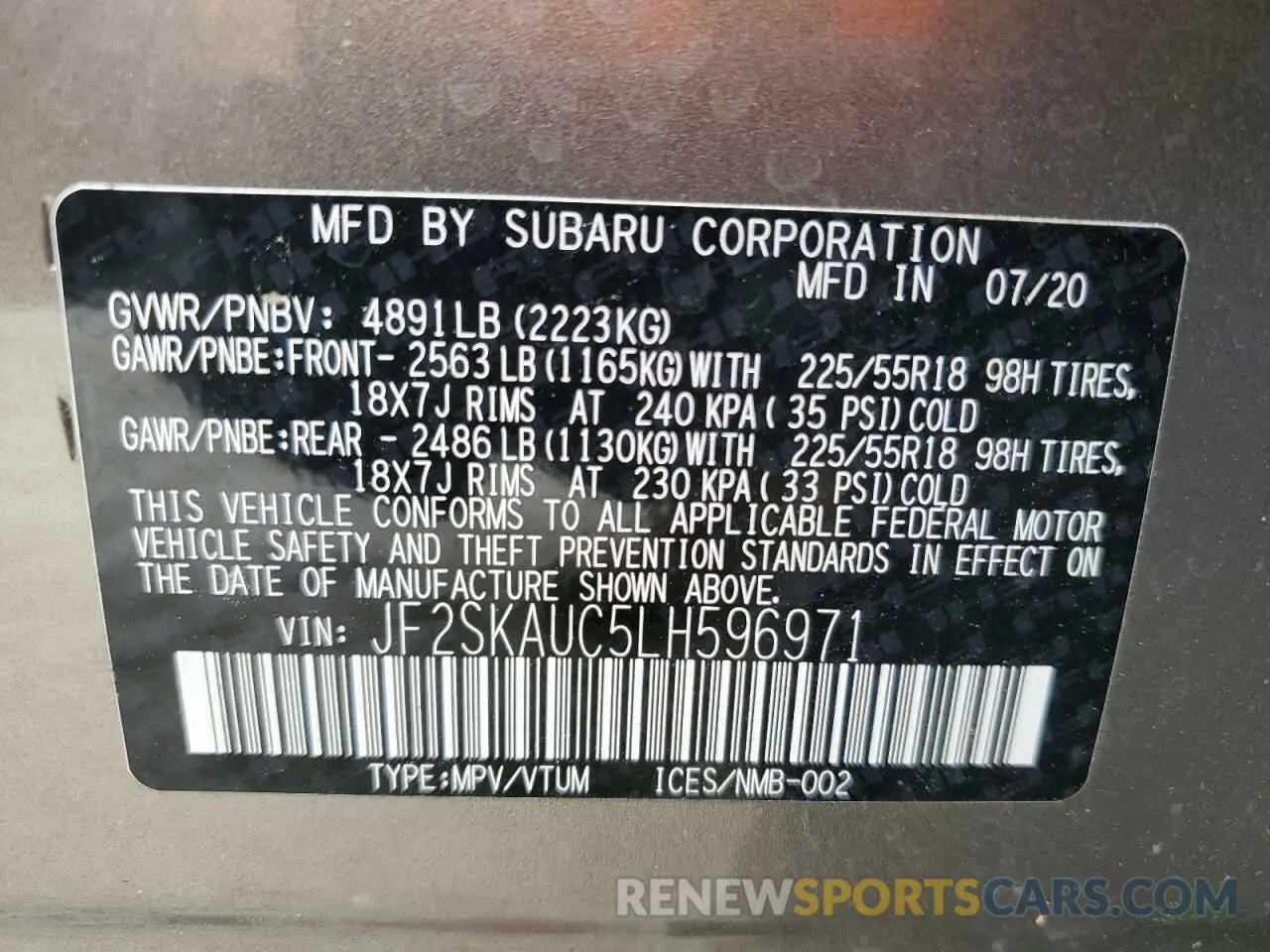 13 Photograph of a damaged car JF2SKAUC5LH596971 SUBARU FORESTER 2020