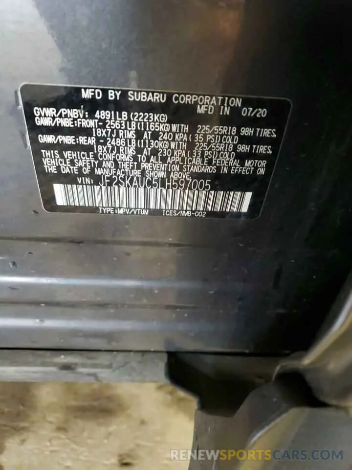 13 Photograph of a damaged car JF2SKAUC5LH597005 SUBARU FORESTER 2020