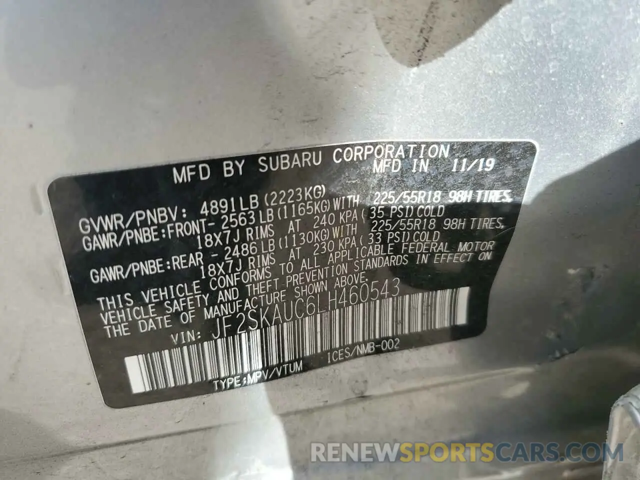 14 Photograph of a damaged car JF2SKAUC6LH460543 SUBARU FORESTER 2020