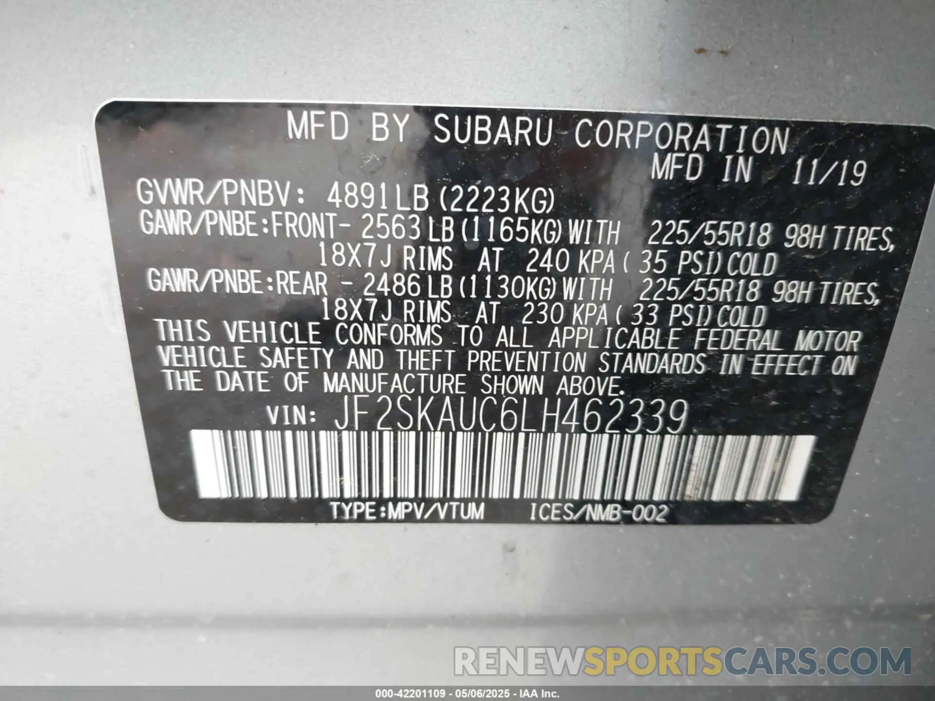 9 Photograph of a damaged car JF2SKAUC6LH462339 SUBARU FORESTER 2020