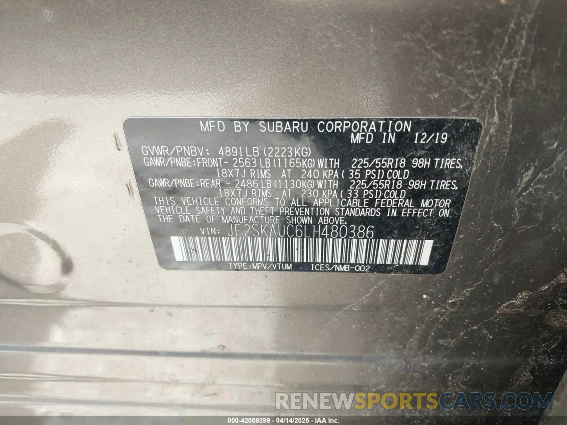 9 Photograph of a damaged car JF2SKAUC6LH480386 SUBARU FORESTER 2020