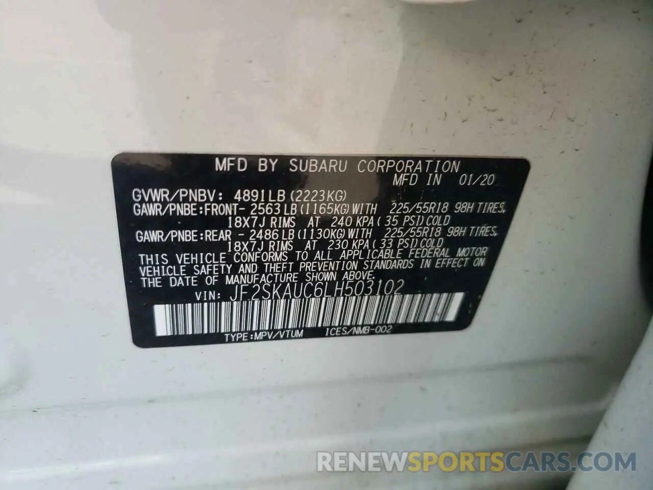 14 Photograph of a damaged car JF2SKAUC6LH503102 SUBARU FORESTER 2020