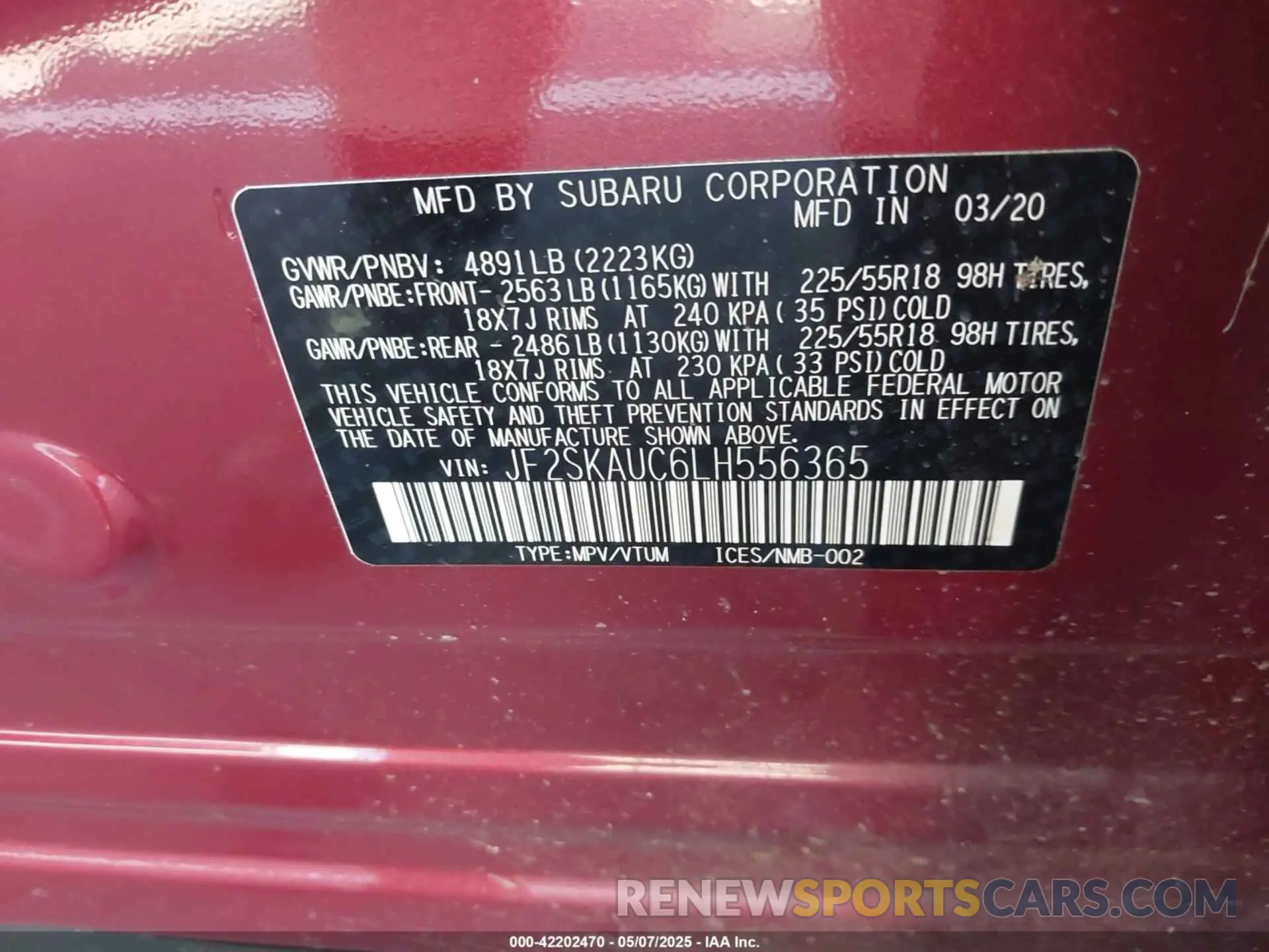 9 Photograph of a damaged car JF2SKAUC6LH556365 SUBARU FORESTER 2020