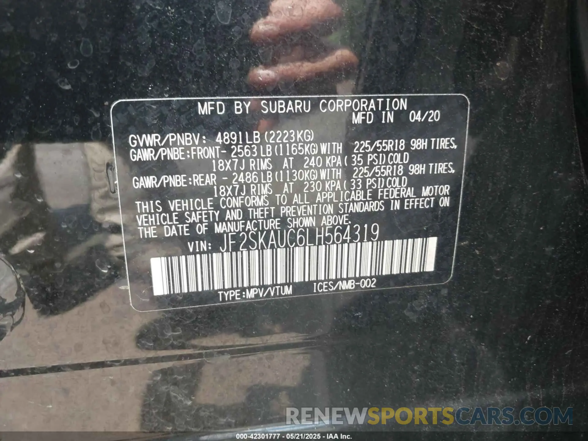9 Photograph of a damaged car JF2SKAUC6LH564319 SUBARU FORESTER 2020