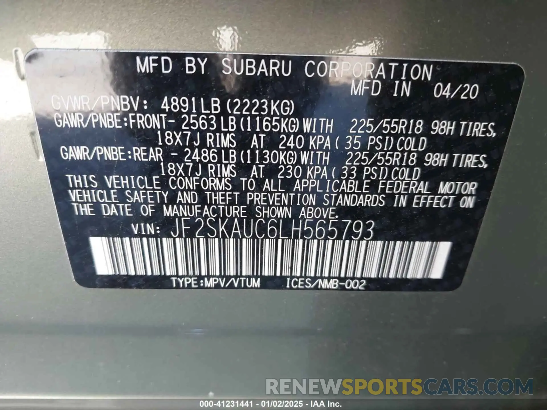 9 Photograph of a damaged car JF2SKAUC6LH565793 SUBARU FORESTER 2020