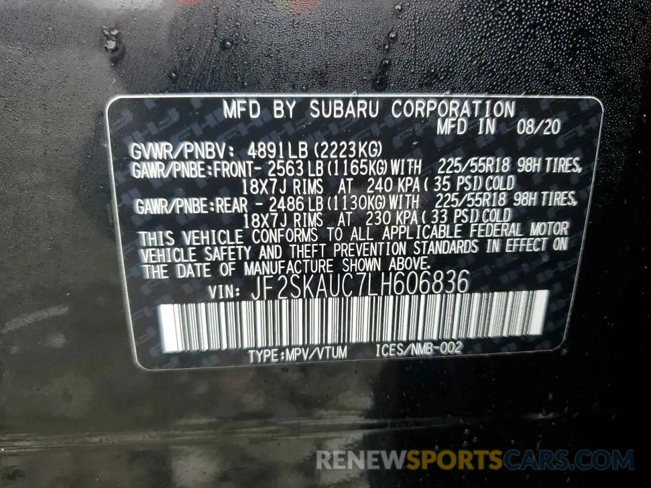 16 Photograph of a damaged car JF2SKAUC7LH606836 SUBARU FORESTER 2020