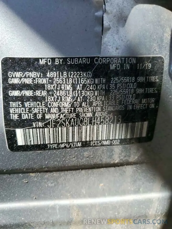 13 Photograph of a damaged car JF2SKAUC8LH458213 SUBARU FORESTER 2020