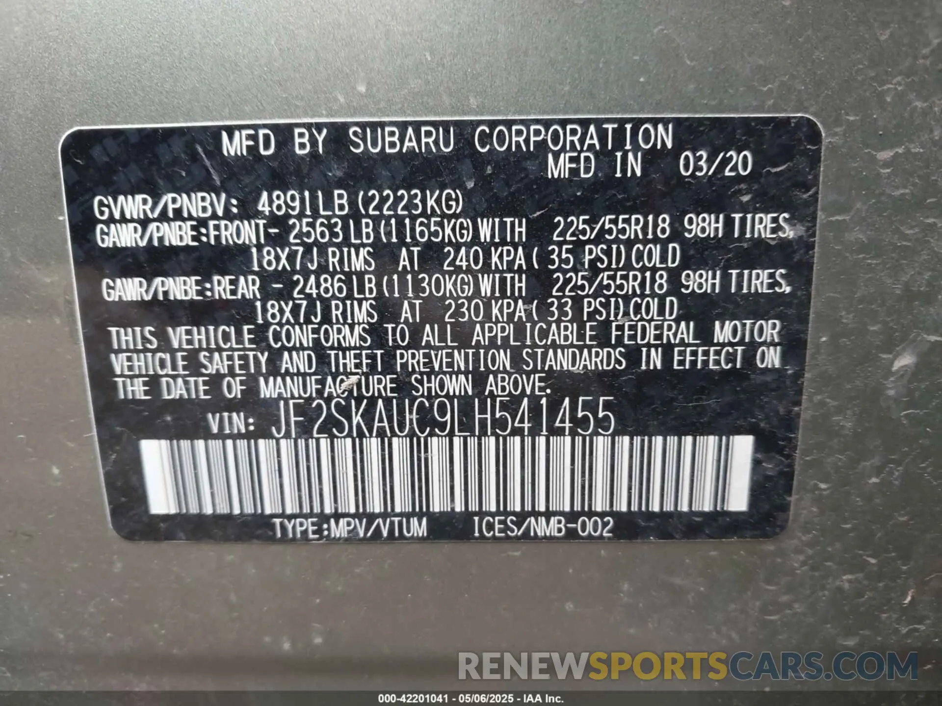 9 Photograph of a damaged car JF2SKAUC9LH541455 SUBARU FORESTER 2020