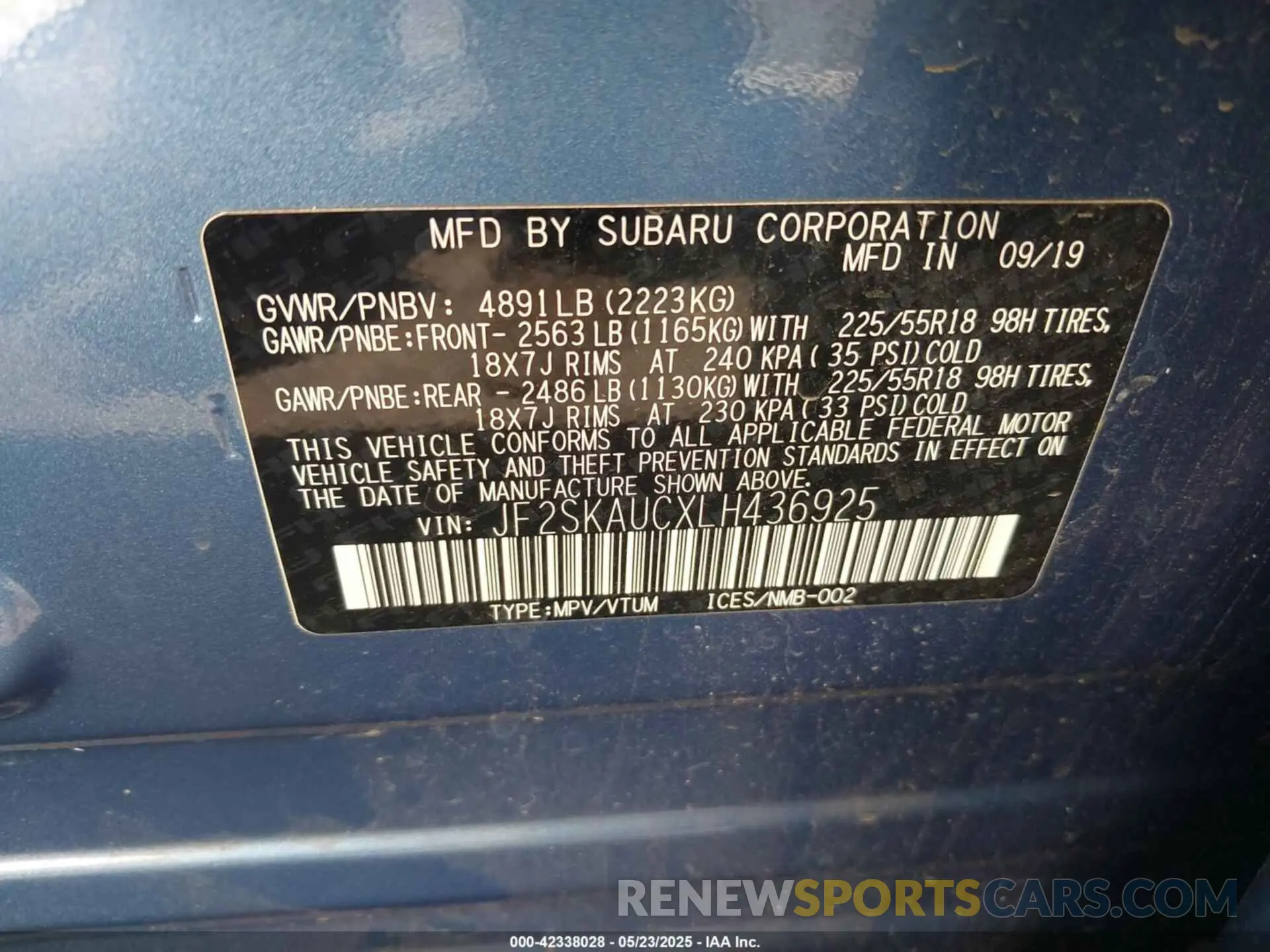 9 Photograph of a damaged car JF2SKAUCXLH436925 SUBARU FORESTER 2020
