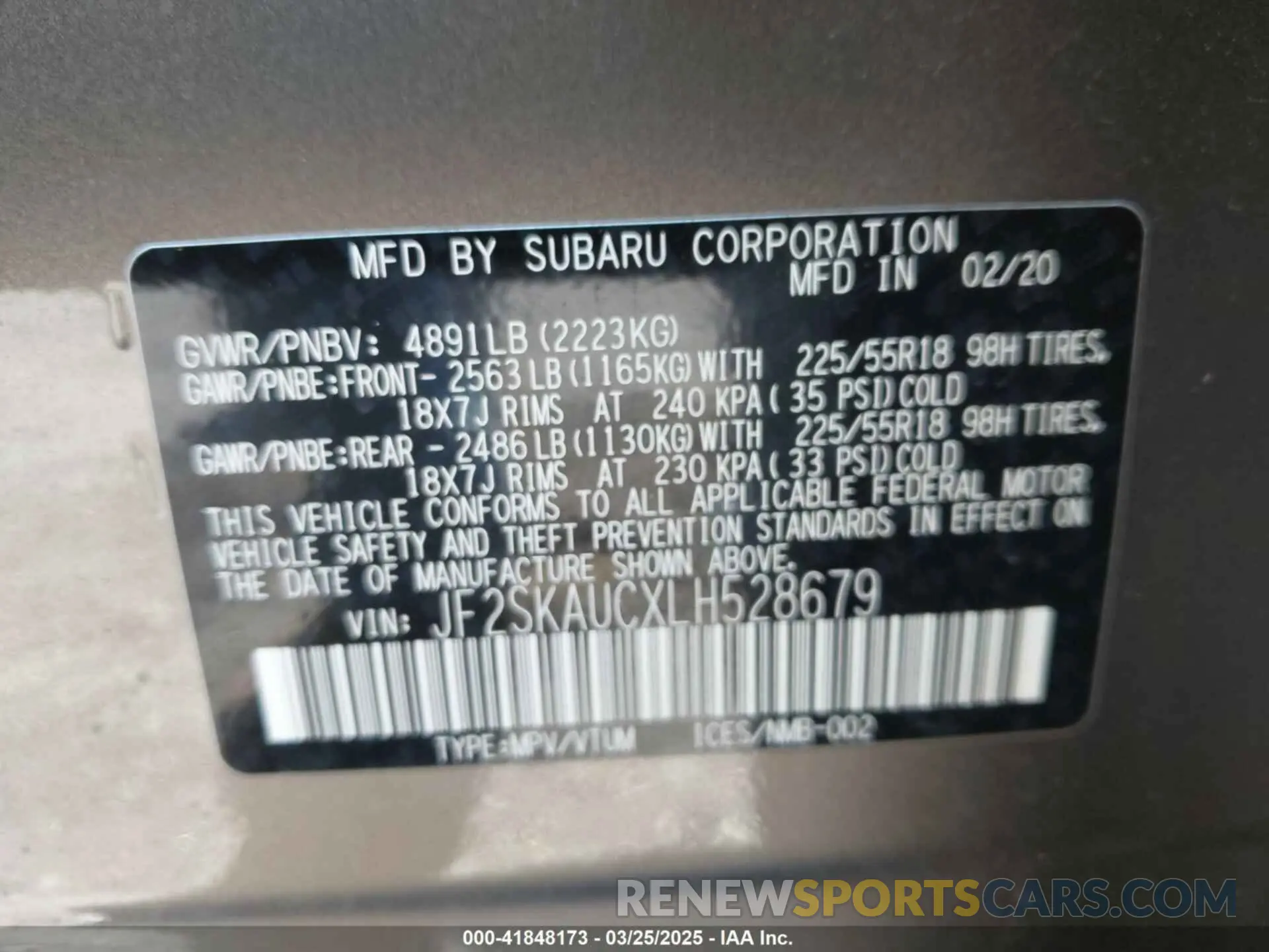 9 Photograph of a damaged car JF2SKAUCXLH528679 SUBARU FORESTER 2020