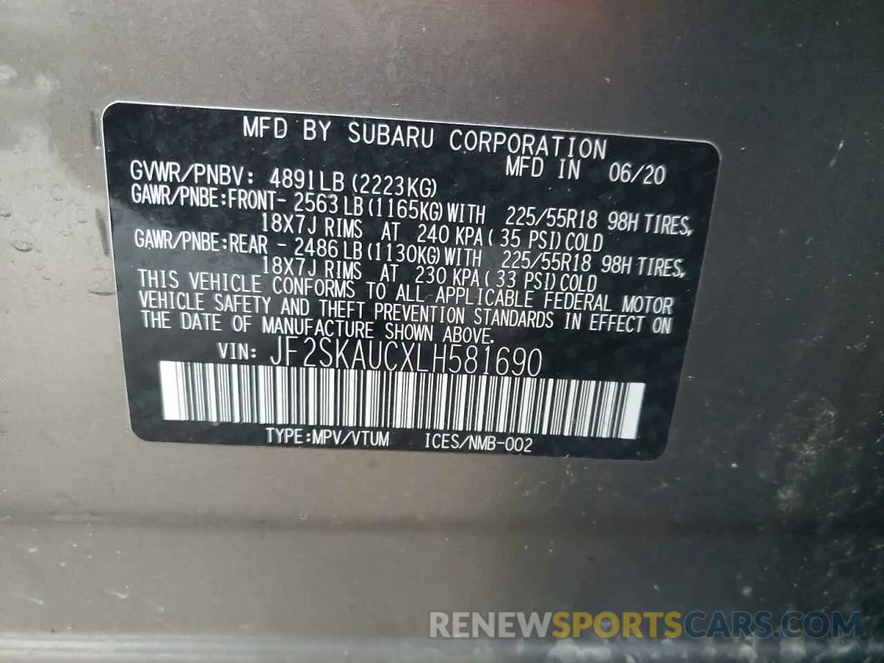 13 Photograph of a damaged car JF2SKAUCXLH581690 SUBARU FORESTER 2020