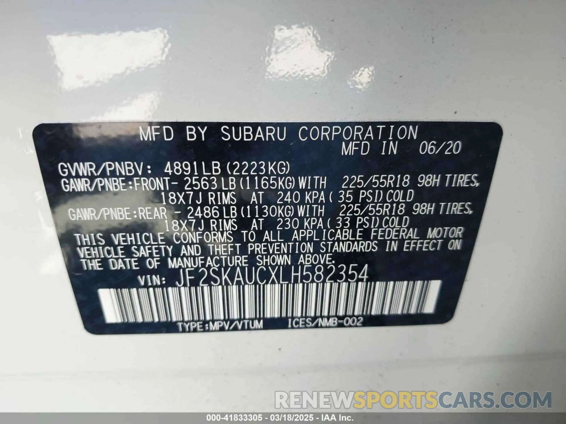 9 Photograph of a damaged car JF2SKAUCXLH582354 SUBARU FORESTER 2020