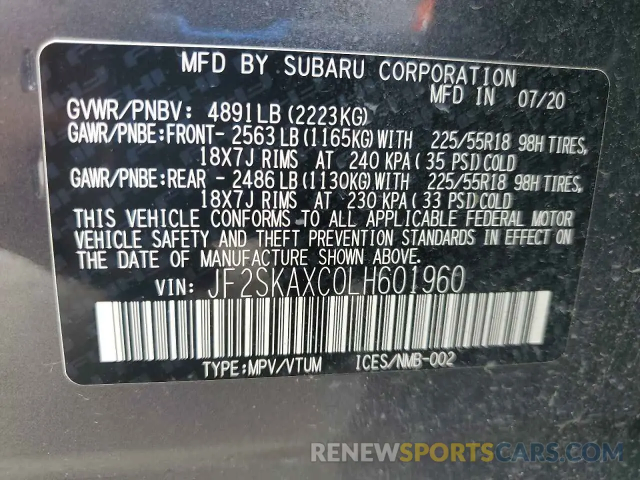 13 Photograph of a damaged car JF2SKAXC0LH601960 SUBARU FORESTER 2020