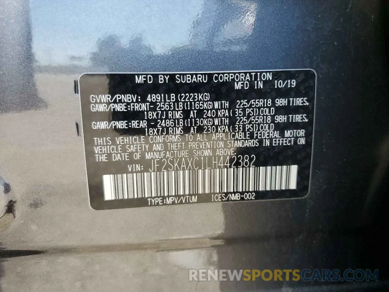 13 Photograph of a damaged car JF2SKAXC1LH442382 SUBARU FORESTER 2020