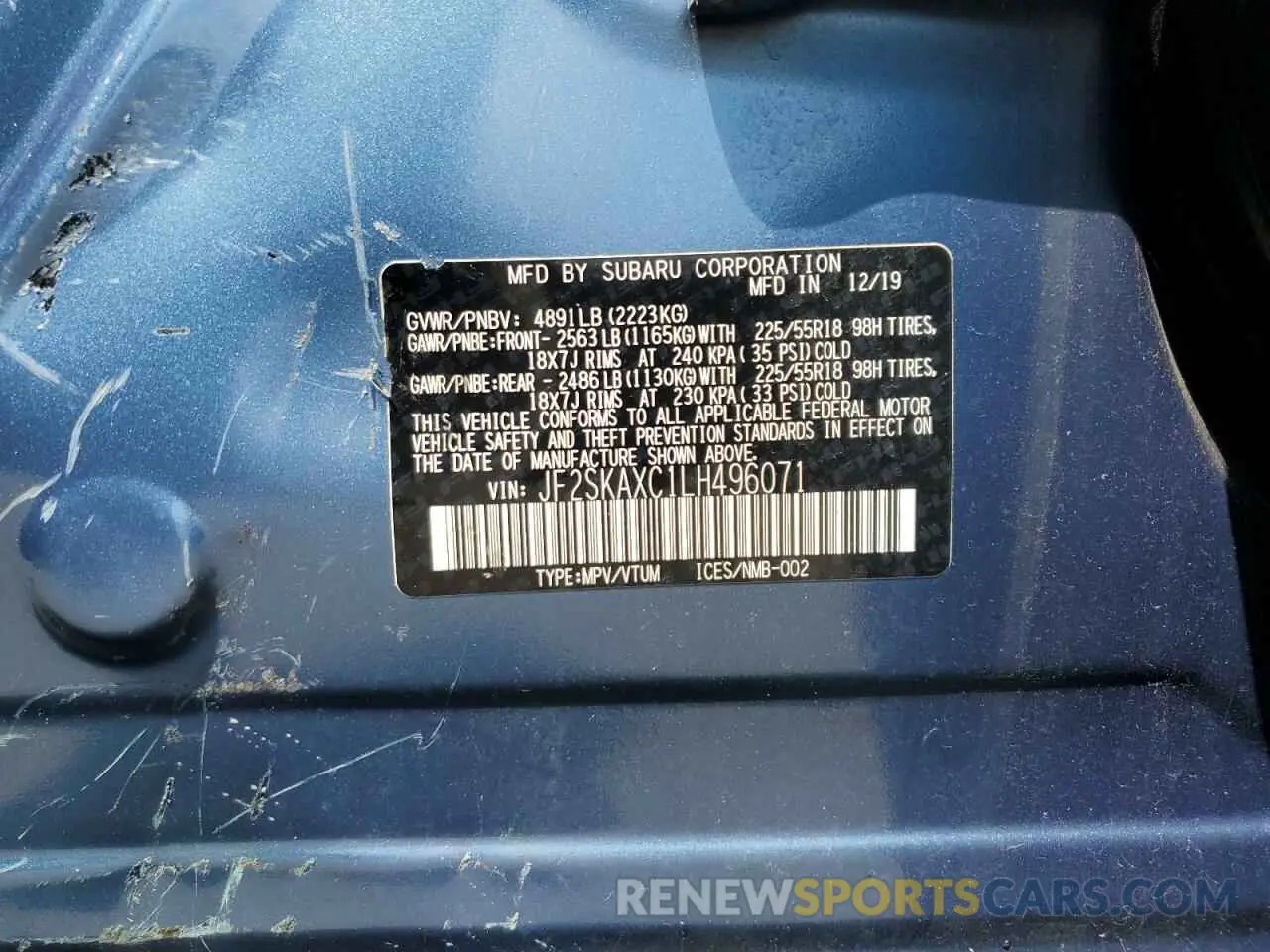 12 Photograph of a damaged car JF2SKAXC1LH496071 SUBARU FORESTER 2020