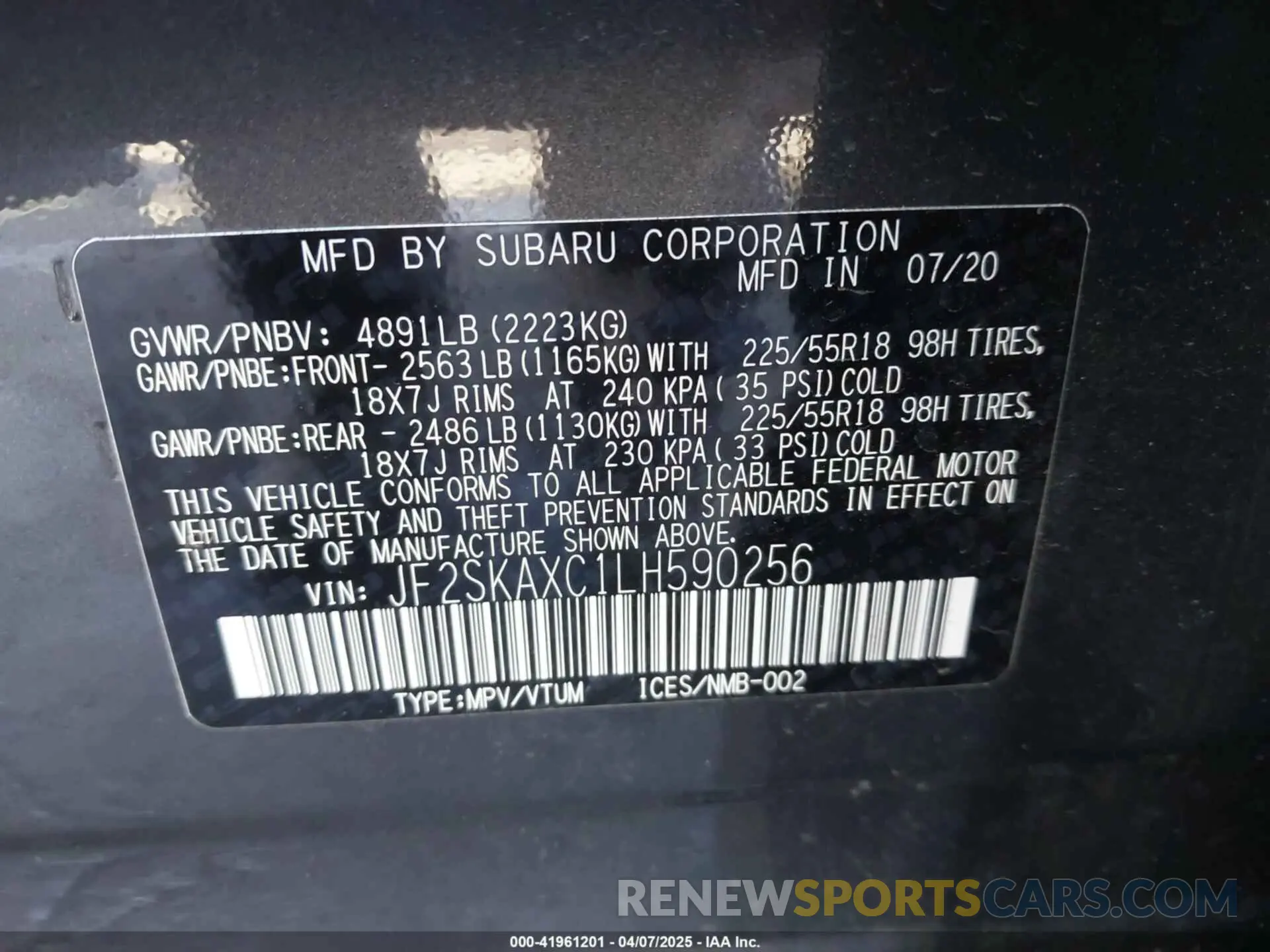 9 Photograph of a damaged car JF2SKAXC1LH590256 SUBARU FORESTER 2020