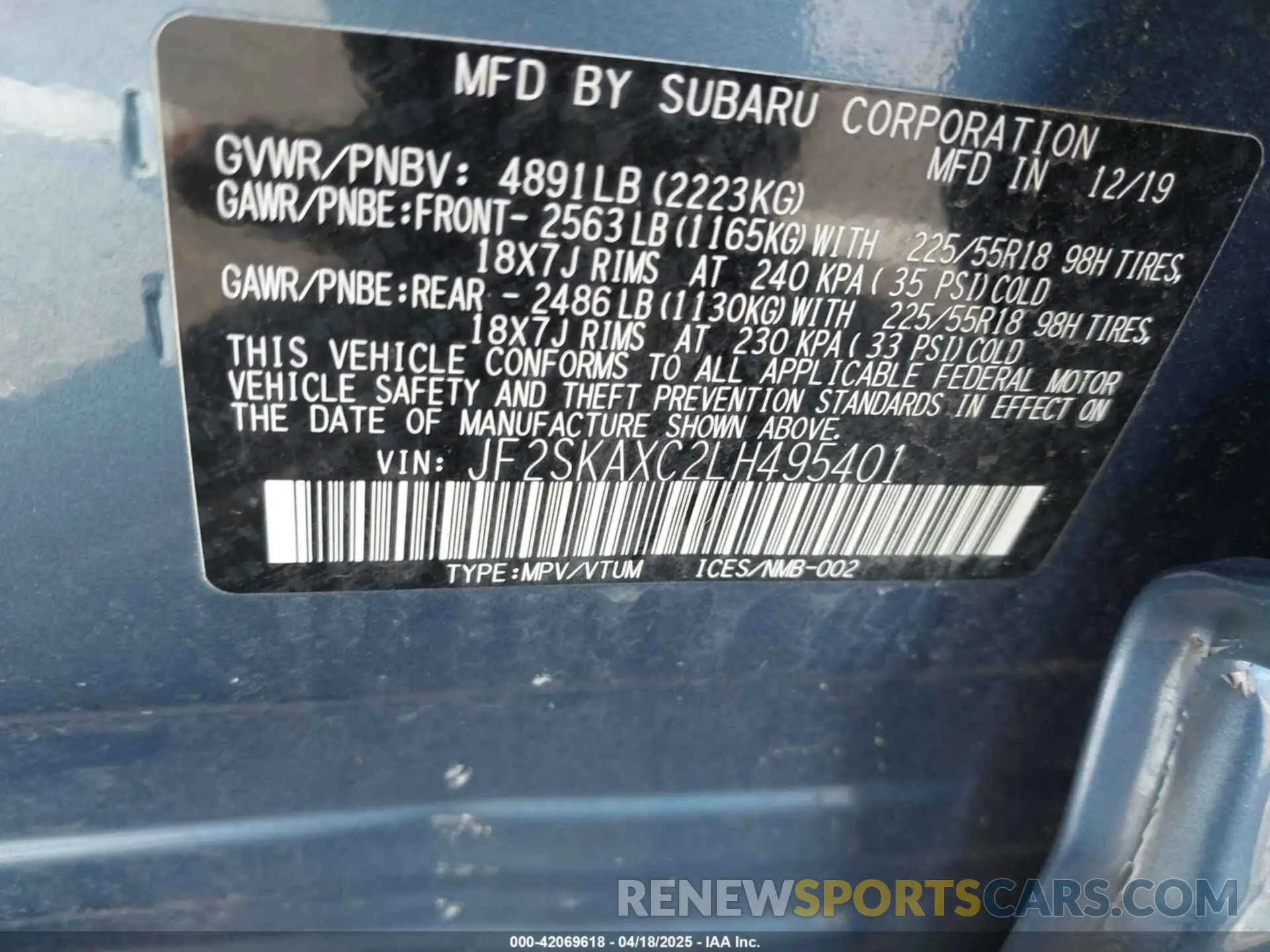 9 Photograph of a damaged car JF2SKAXC2LH495401 SUBARU FORESTER 2020