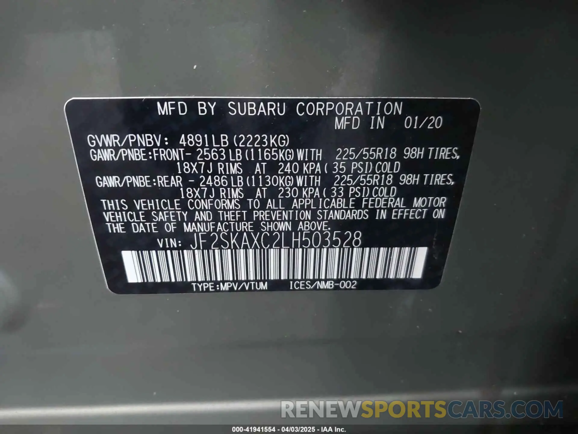 9 Photograph of a damaged car JF2SKAXC2LH503528 SUBARU FORESTER 2020