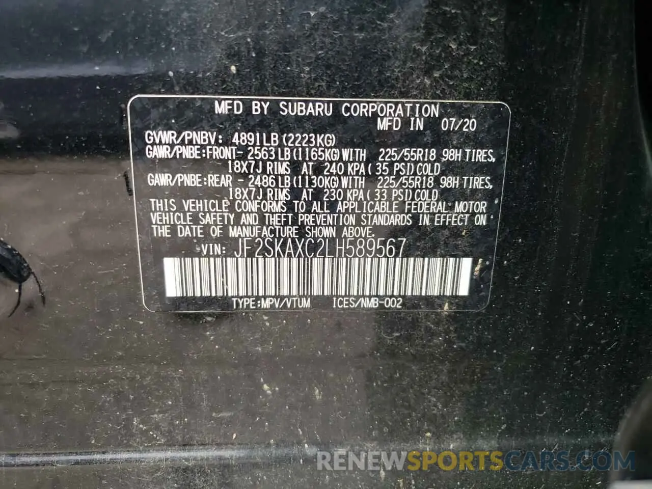 12 Photograph of a damaged car JF2SKAXC2LH589567 SUBARU FORESTER 2020