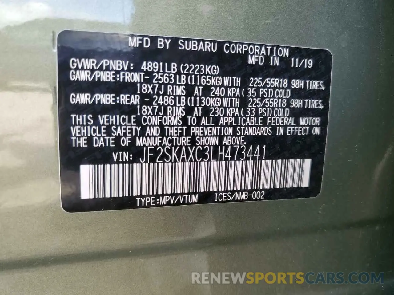 13 Photograph of a damaged car JF2SKAXC3LH473441 SUBARU FORESTER 2020