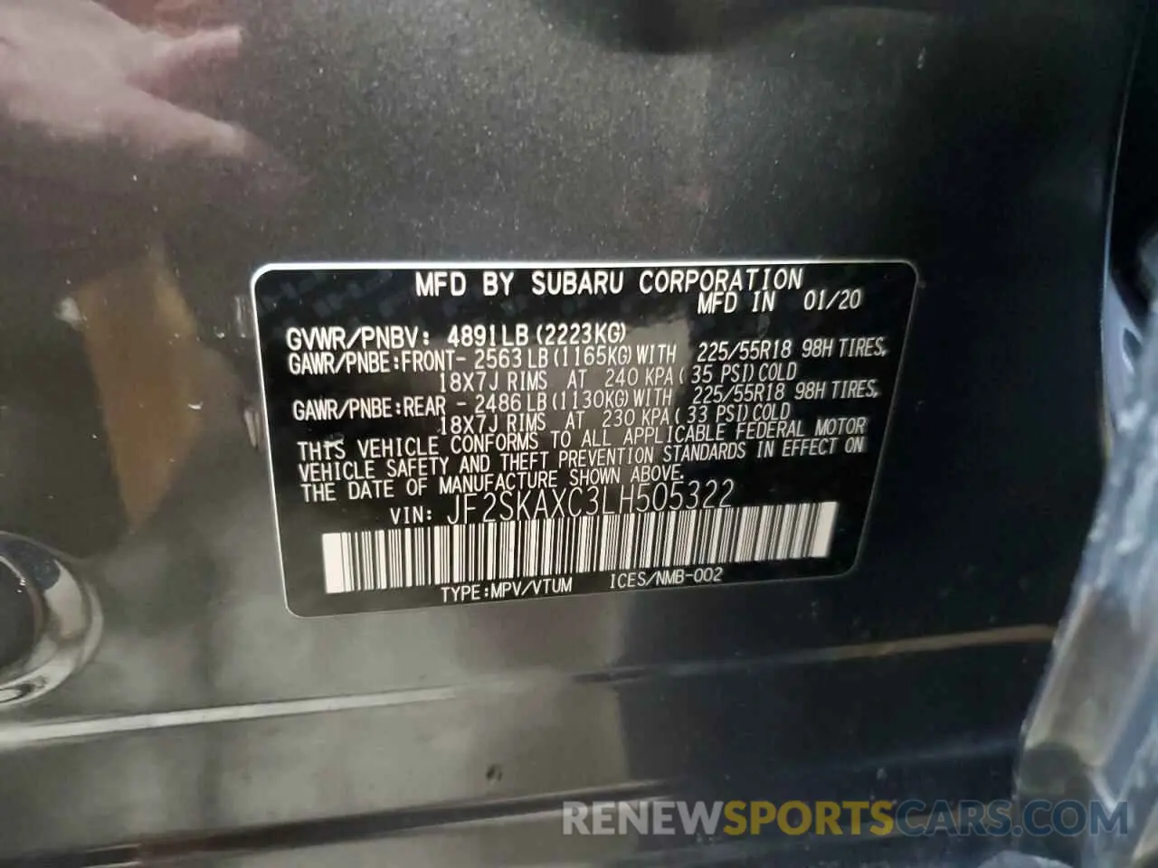 15 Photograph of a damaged car JF2SKAXC3LH505322 SUBARU FORESTER 2020
