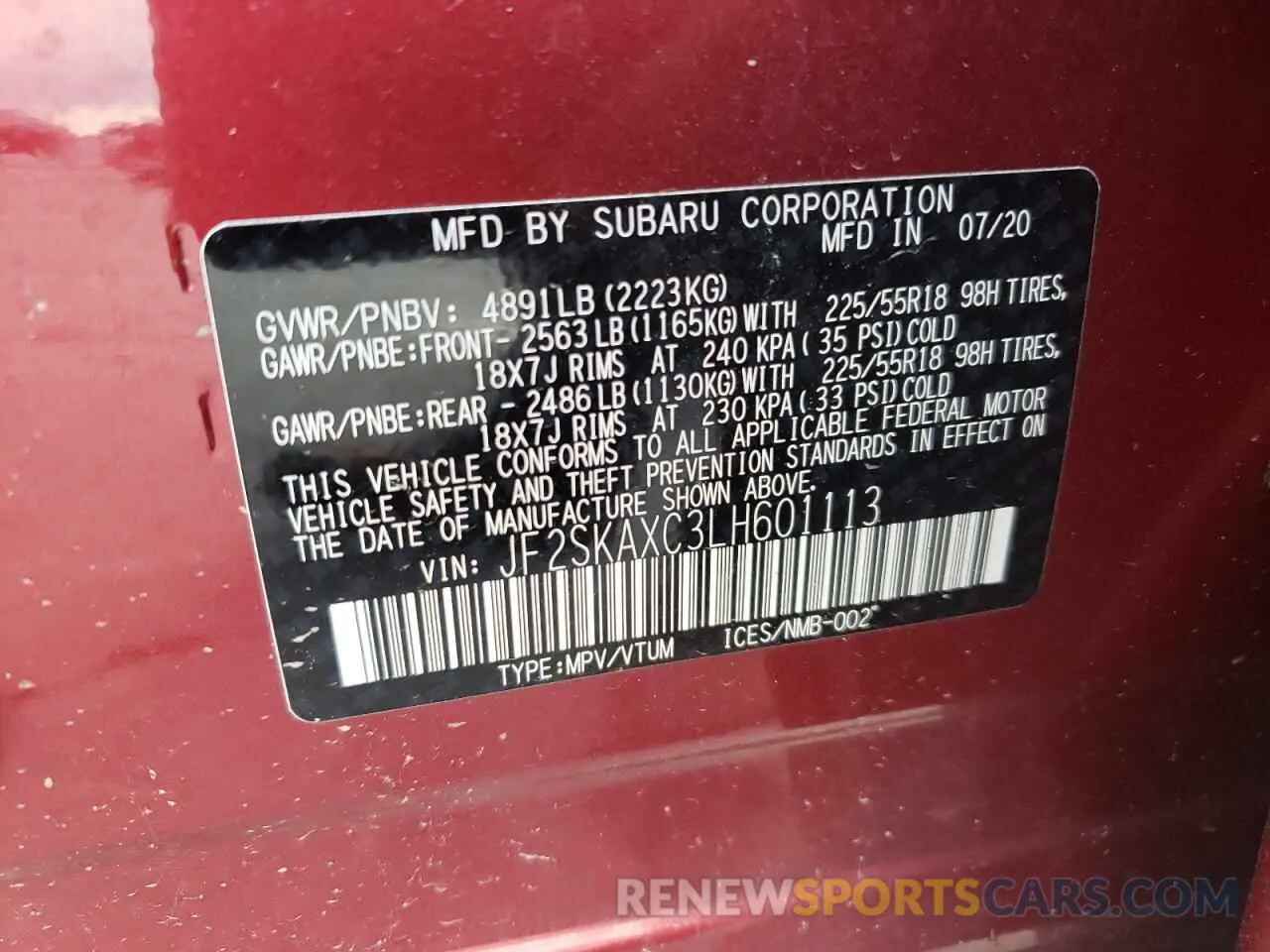 13 Photograph of a damaged car JF2SKAXC3LH601113 SUBARU FORESTER 2020