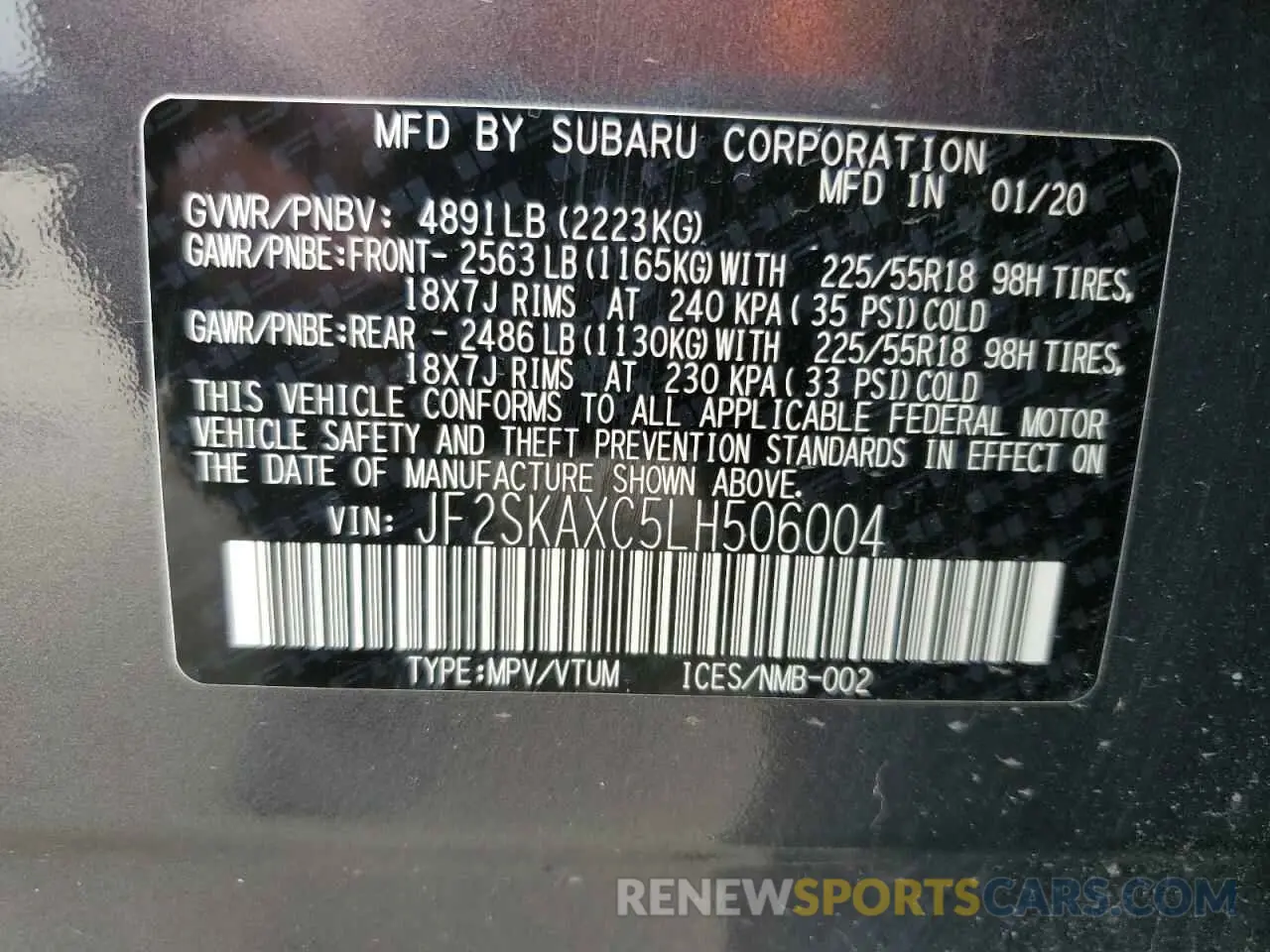 13 Photograph of a damaged car JF2SKAXC5LH506004 SUBARU FORESTER 2020