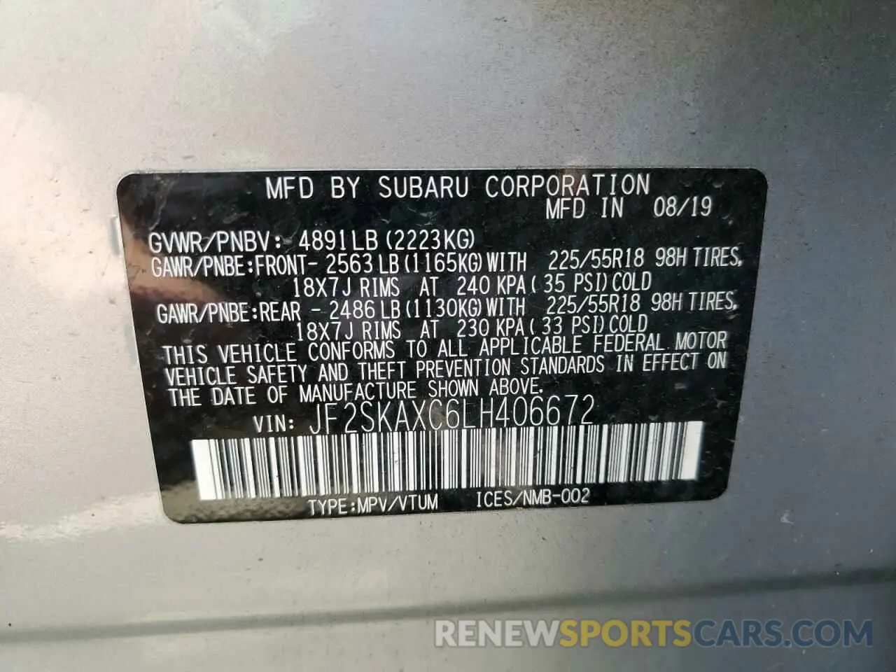 13 Photograph of a damaged car JF2SKAXC6LH406672 SUBARU FORESTER 2020