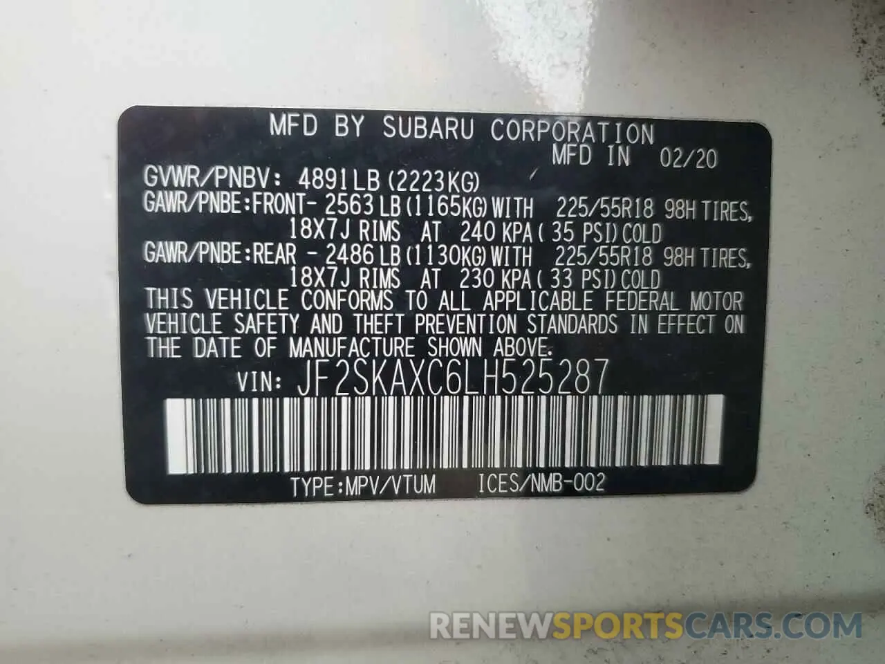 14 Photograph of a damaged car JF2SKAXC6LH525287 SUBARU FORESTER 2020