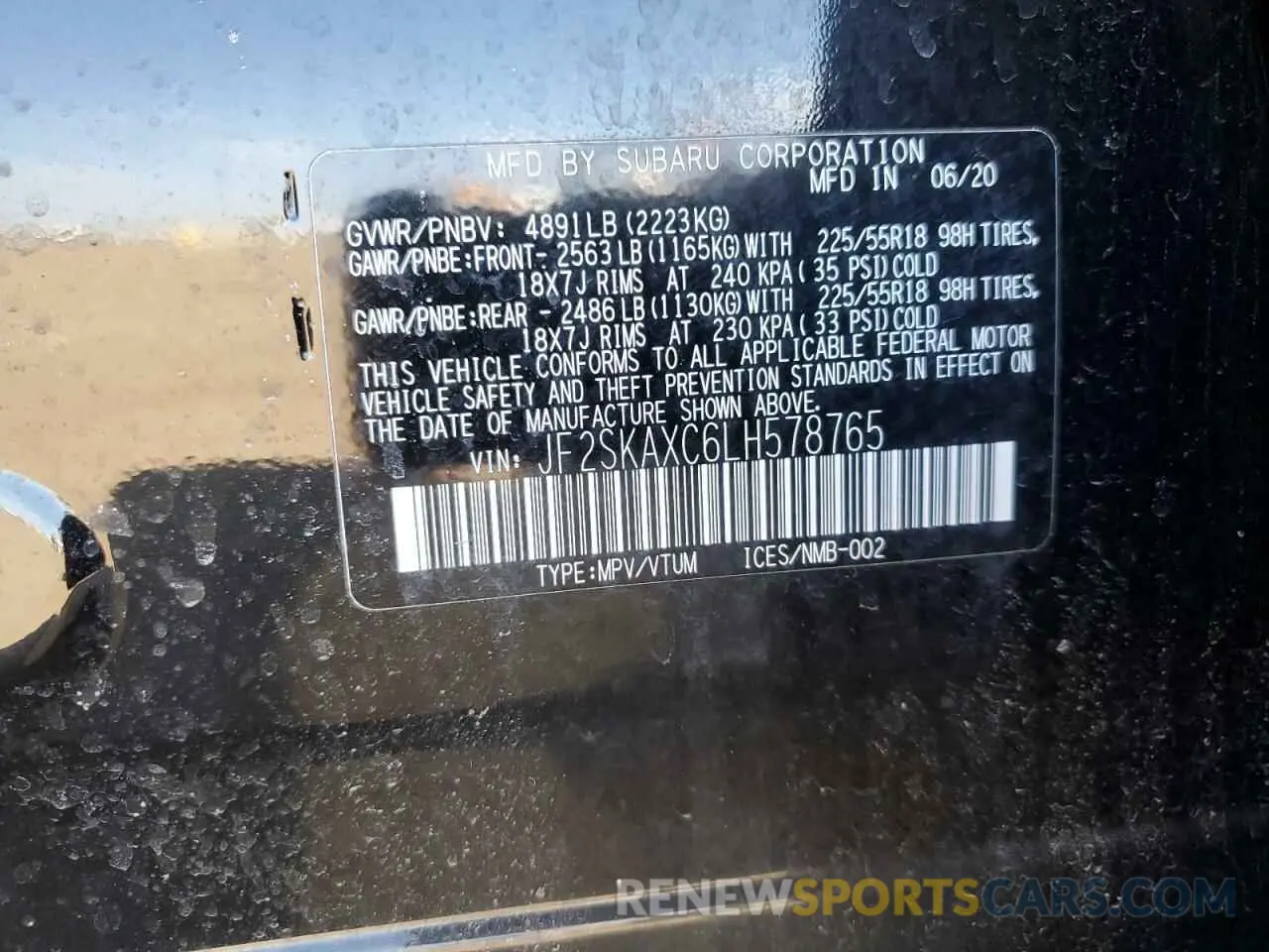 14 Photograph of a damaged car JF2SKAXC6LH578765 SUBARU FORESTER 2020