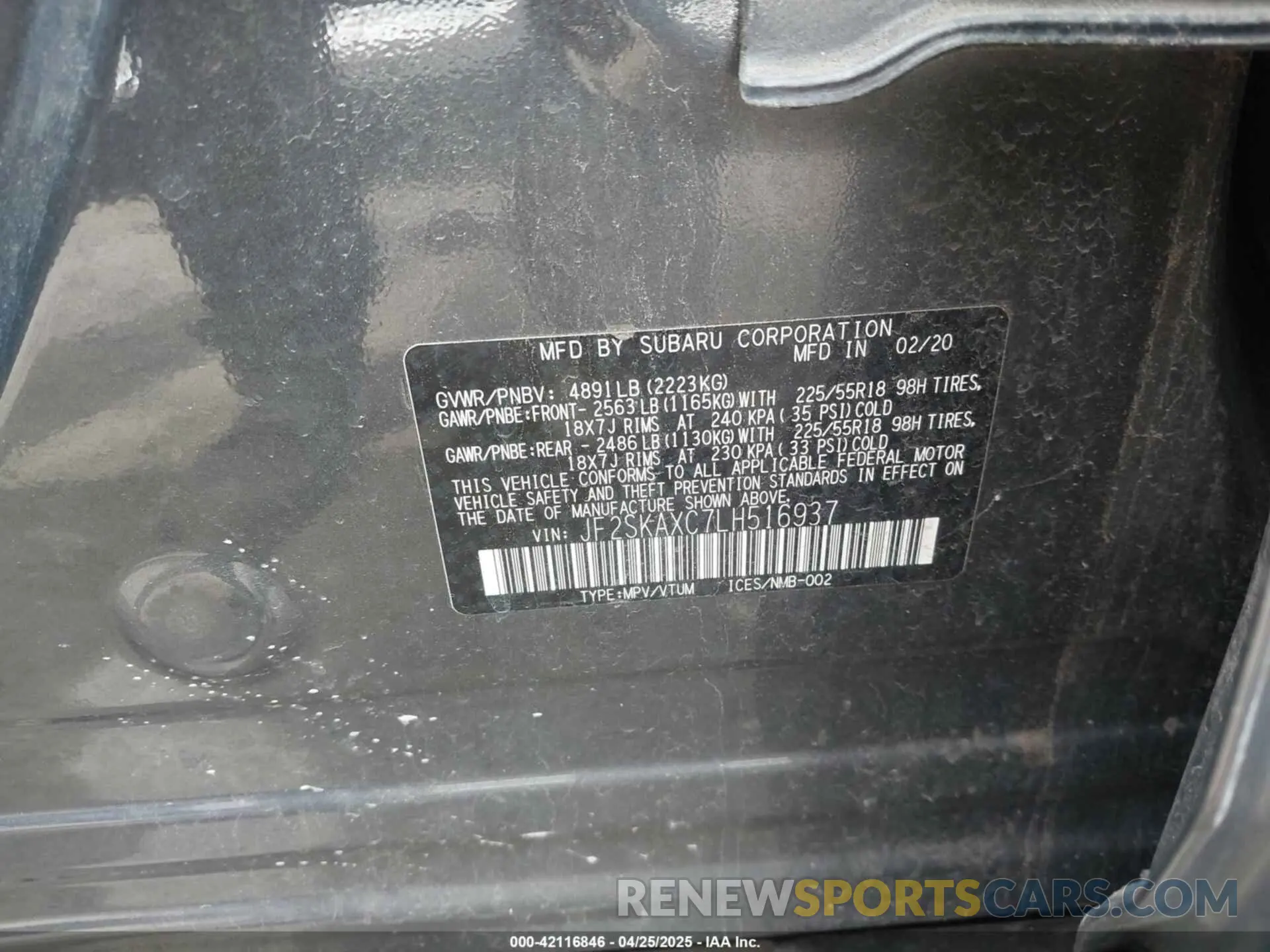 9 Photograph of a damaged car JF2SKAXC7LH516937 SUBARU FORESTER 2020