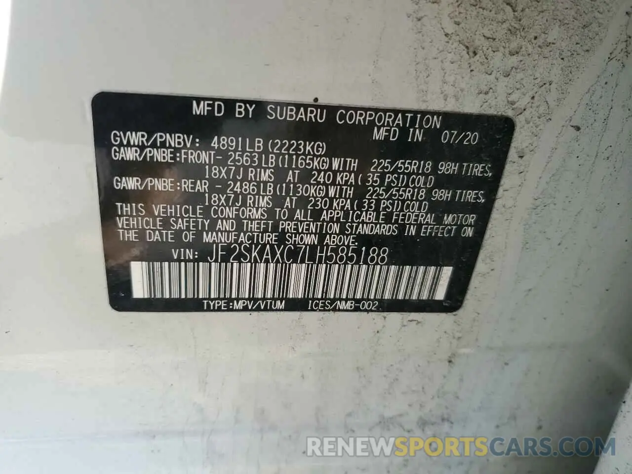 16 Photograph of a damaged car JF2SKAXC7LH585188 SUBARU FORESTER 2020