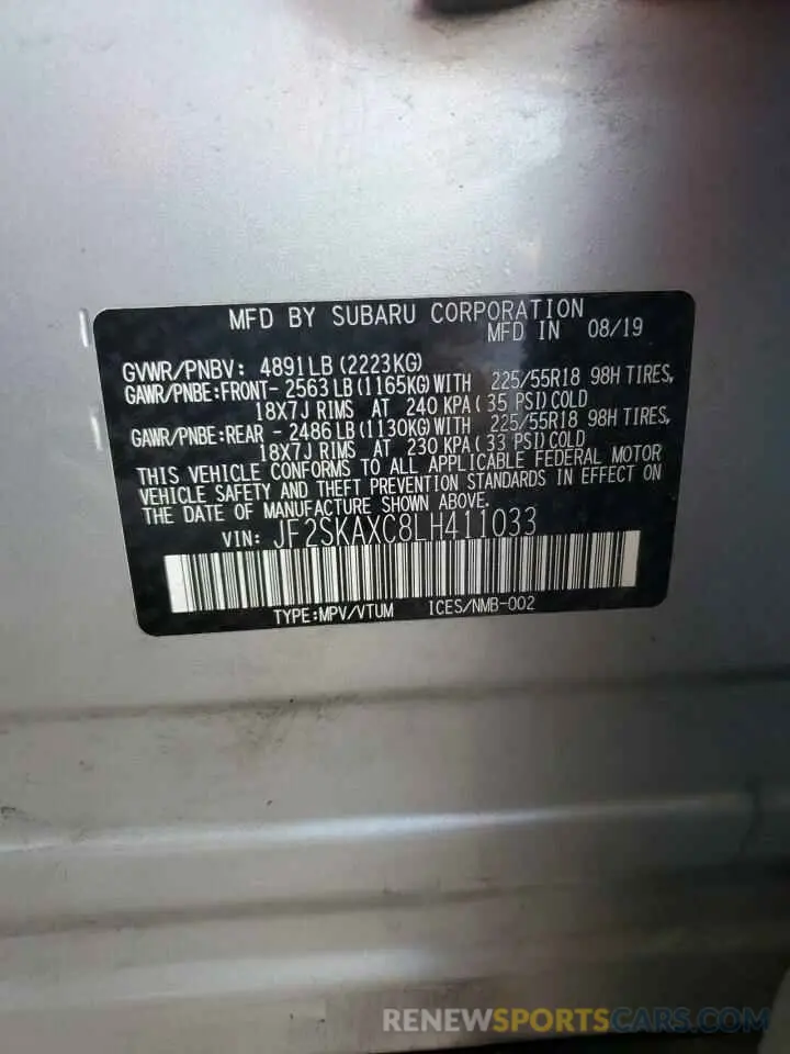 14 Photograph of a damaged car JF2SKAXC8LH411033 SUBARU FORESTER 2020