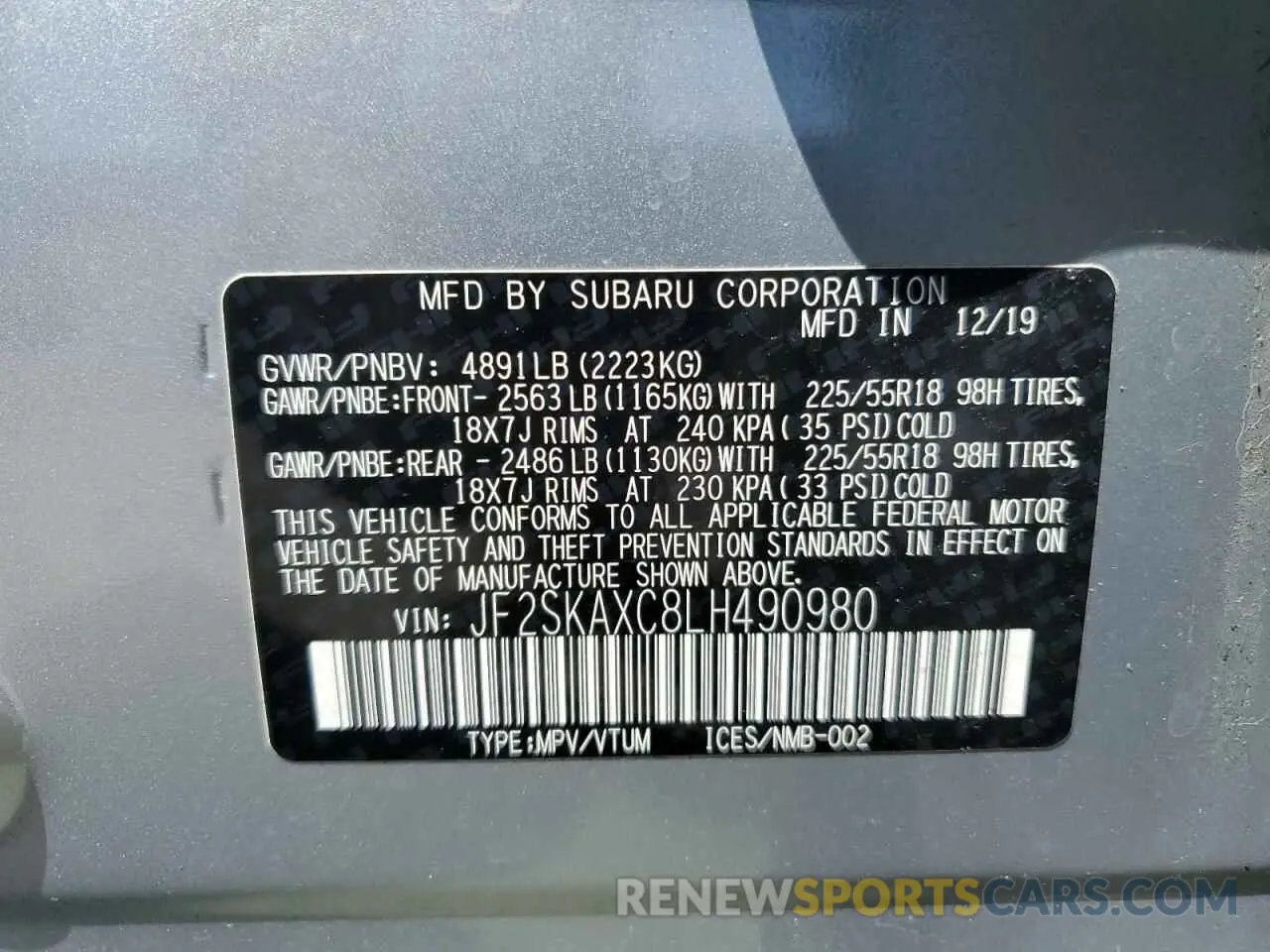 13 Photograph of a damaged car JF2SKAXC8LH490980 SUBARU FORESTER 2020