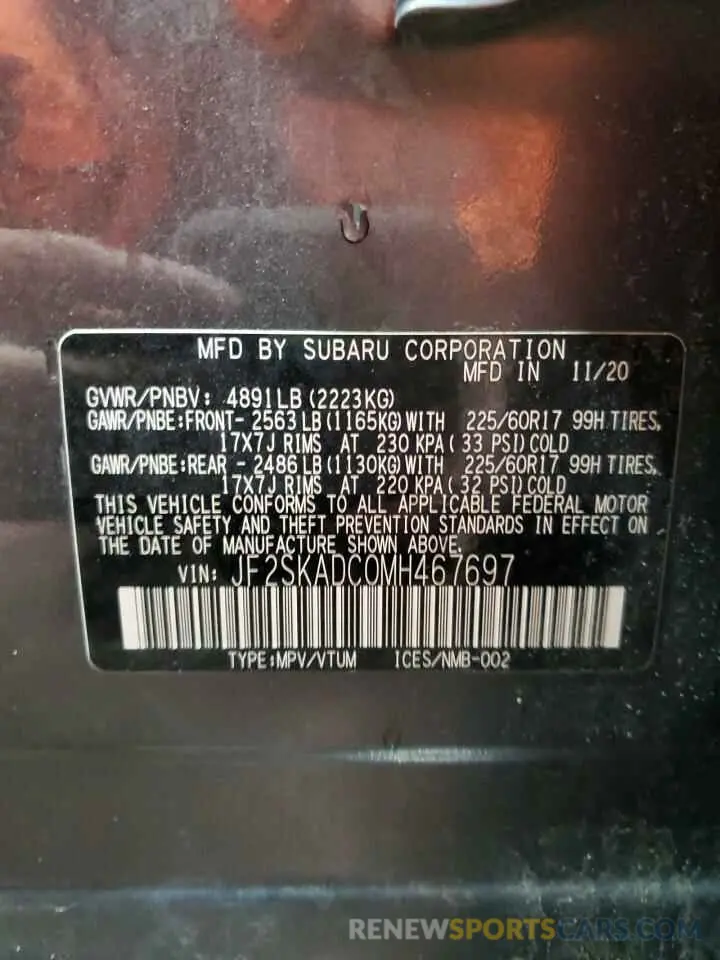 14 Photograph of a damaged car JF2SKADC0MH467697 SUBARU FORESTER 2021