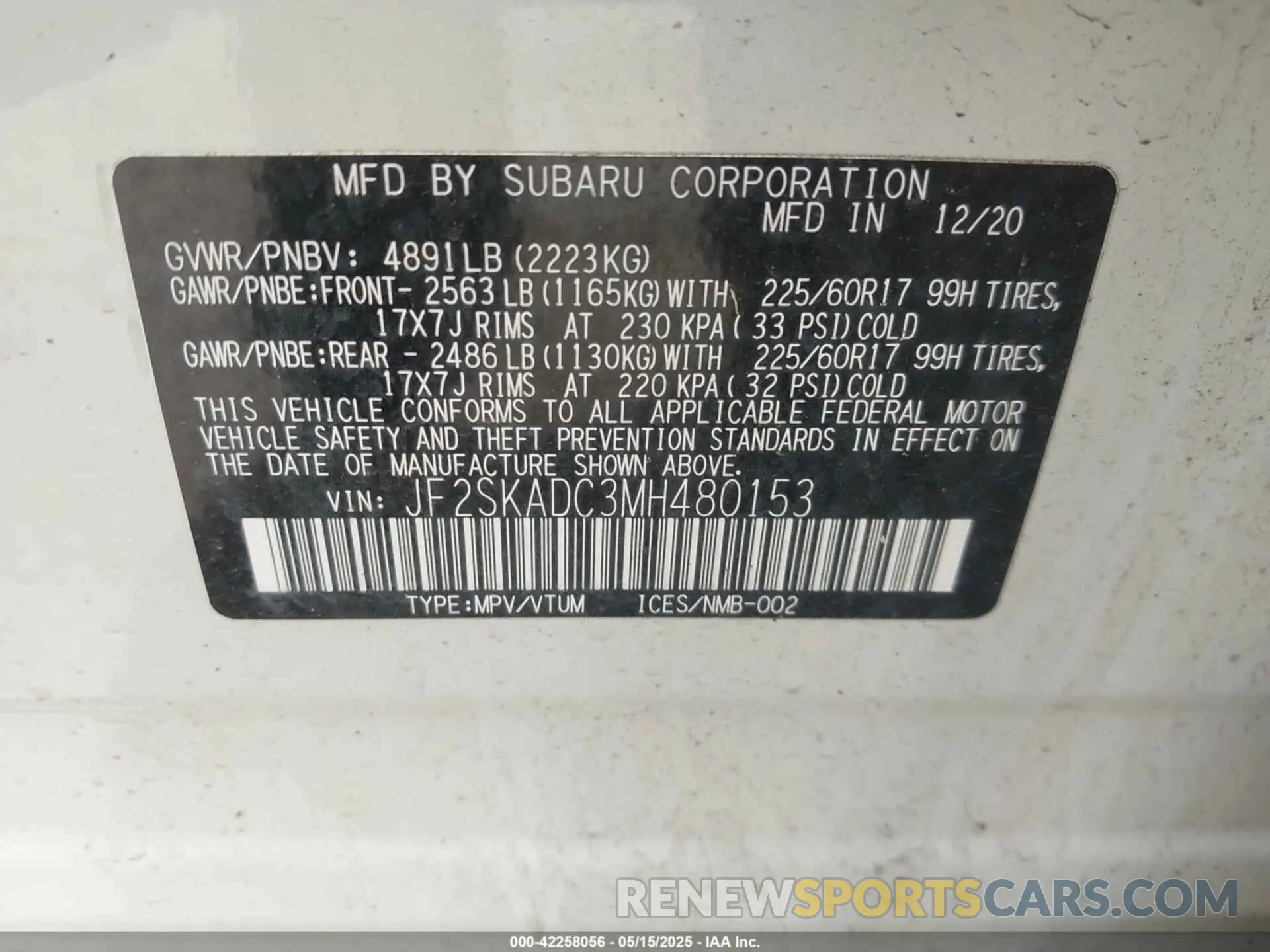 9 Photograph of a damaged car JF2SKADC3MH480153 SUBARU FORESTER 2021